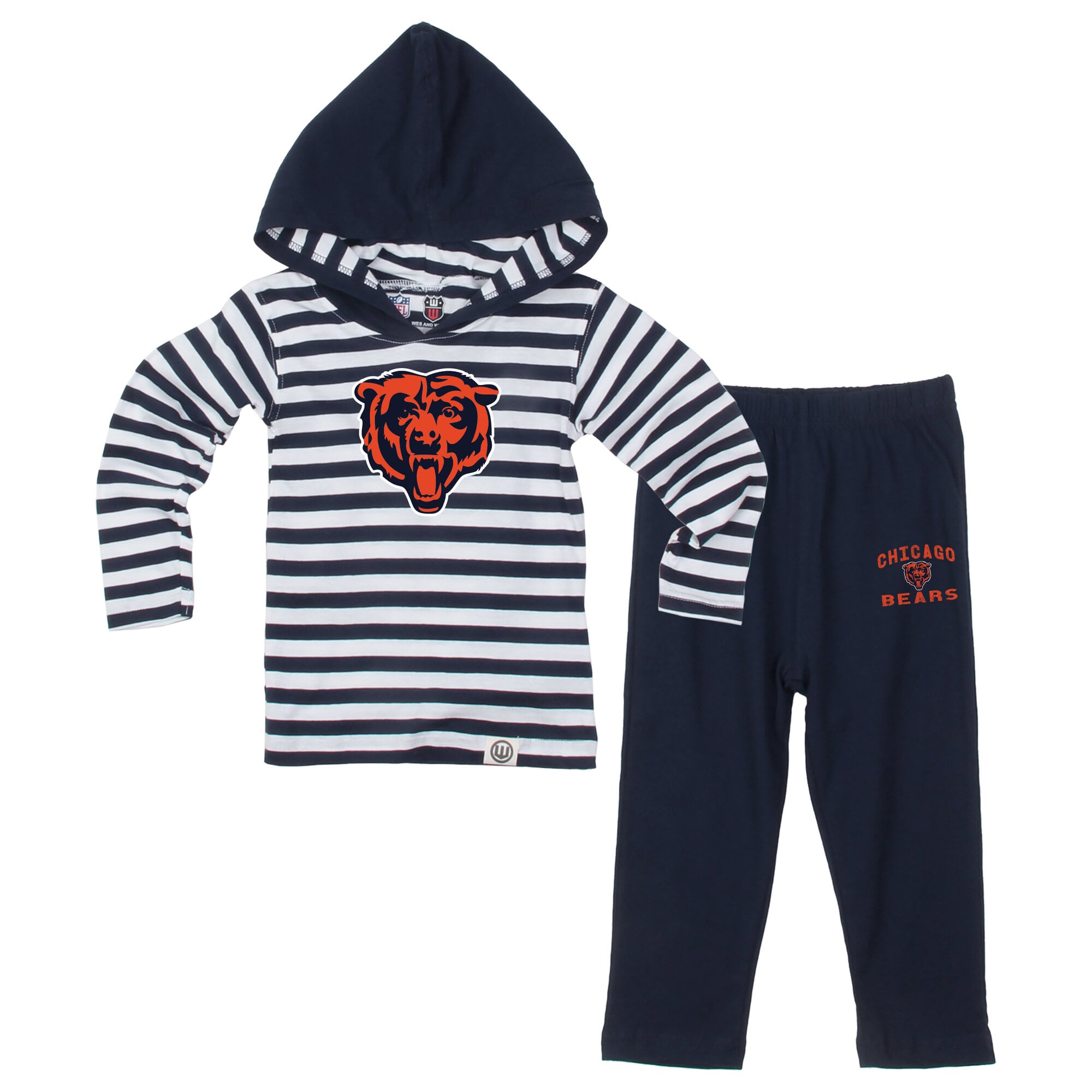 Toddler Wes & Willy  Navy Chicago Bears Stripe Hooded Long Sleeve Top and Pant Set