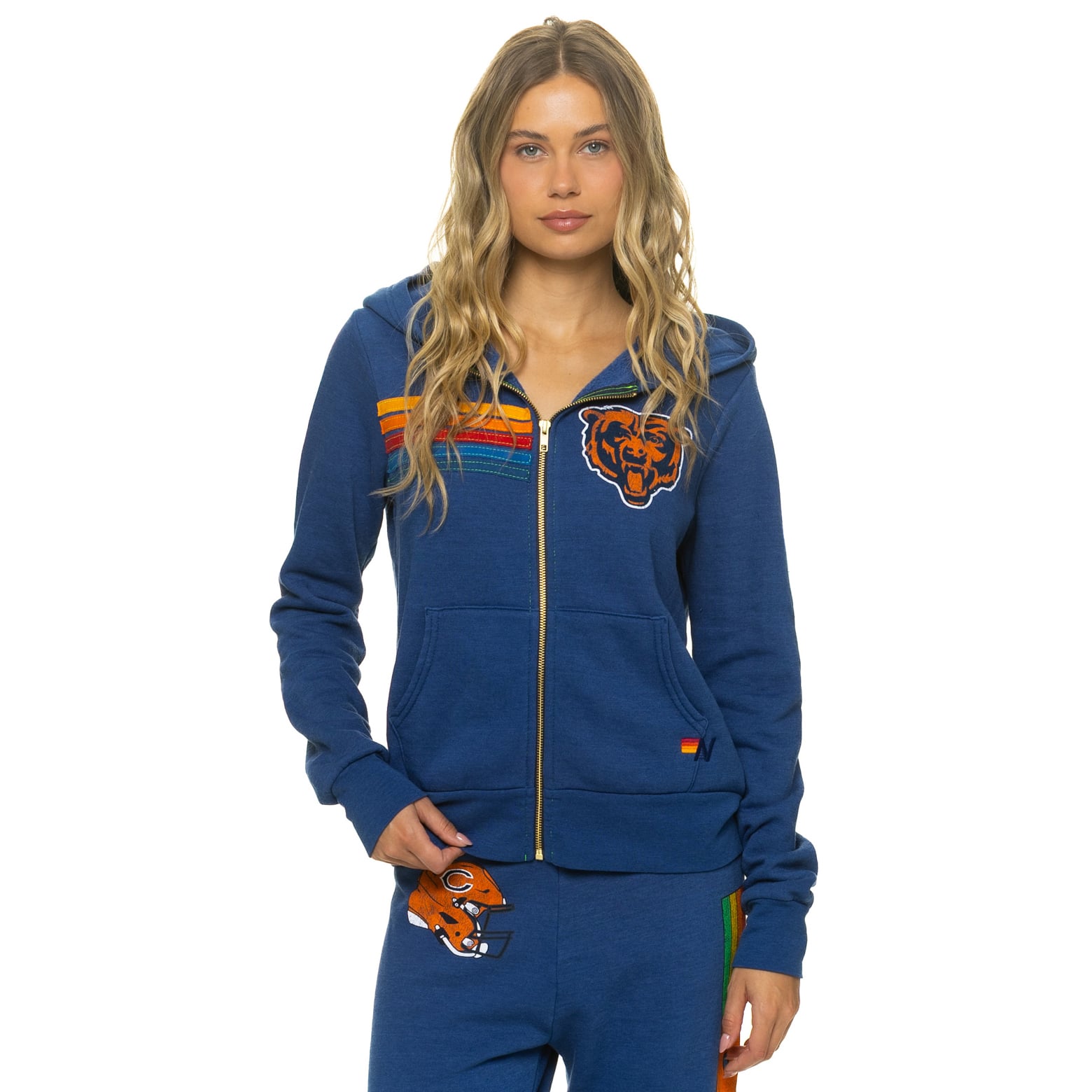Sweat à capuche unisexe Aviator Nation bleu marine Chicago Bears en mélange de trois matières, fermeture éclair intégrale