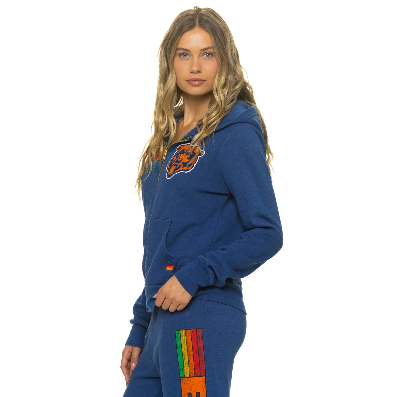 Sweat à capuche unisexe Aviator Nation bleu marine Chicago Bears en mélange de trois matières, fermeture éclair intégrale