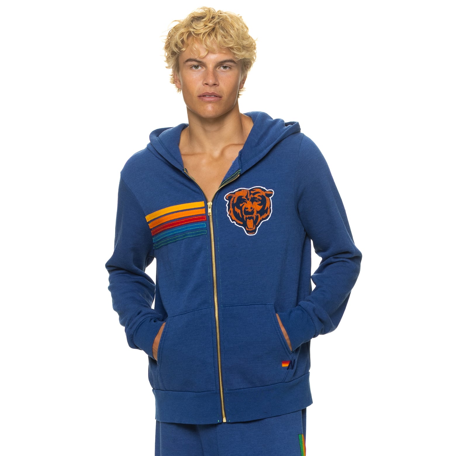 Sweat à capuche unisexe Aviator Nation bleu marine Chicago Bears en mélange de trois matières, fermeture éclair intégrale