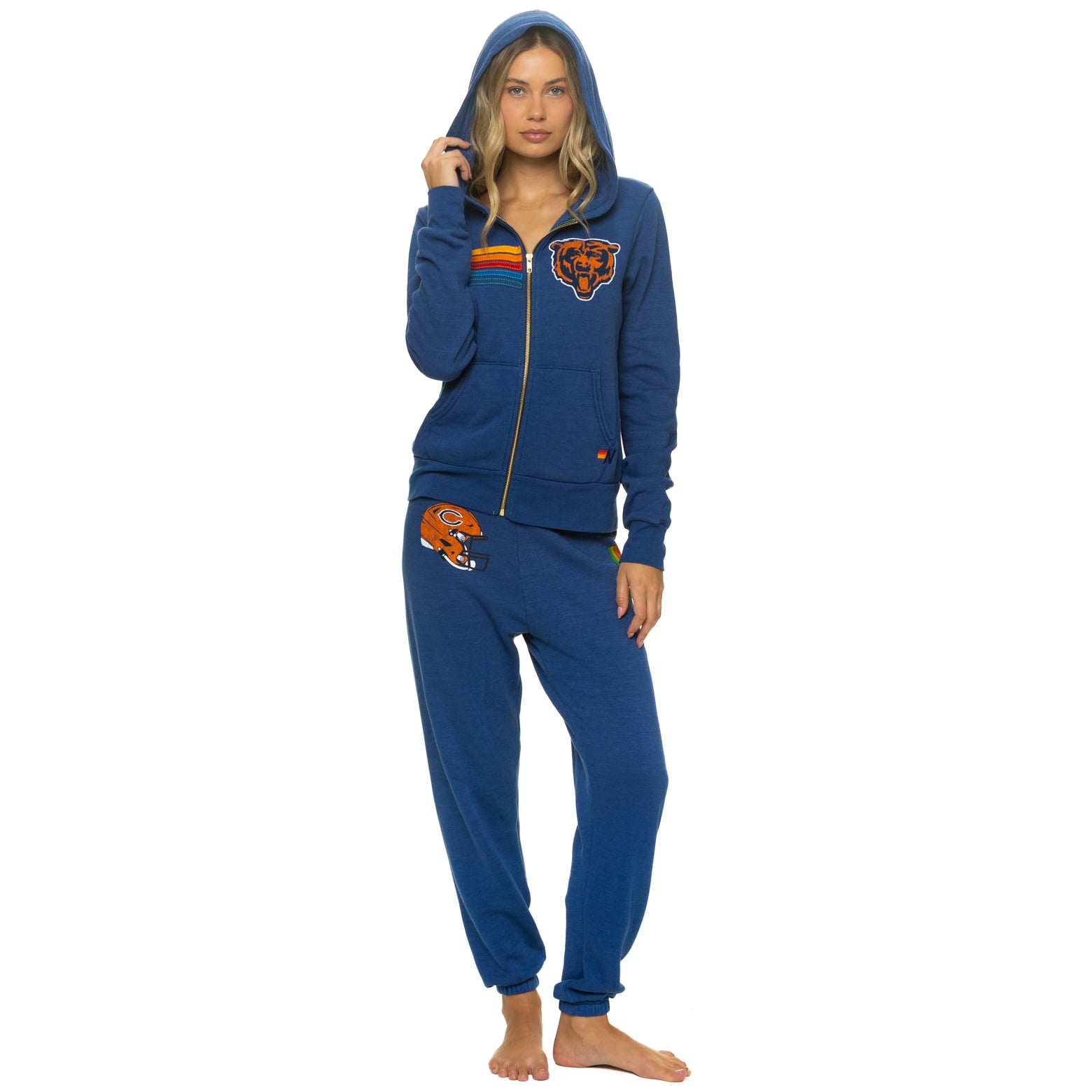 Sweat à capuche unisexe Aviator Nation bleu marine Chicago Bears en mélange de trois matières, fermeture éclair intégrale