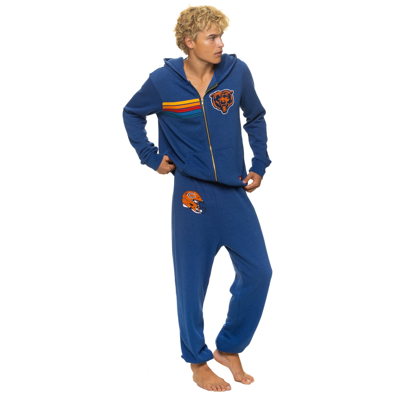 Sweat à capuche unisexe Aviator Nation bleu marine Chicago Bears en mélange de trois matières, fermeture éclair intégrale