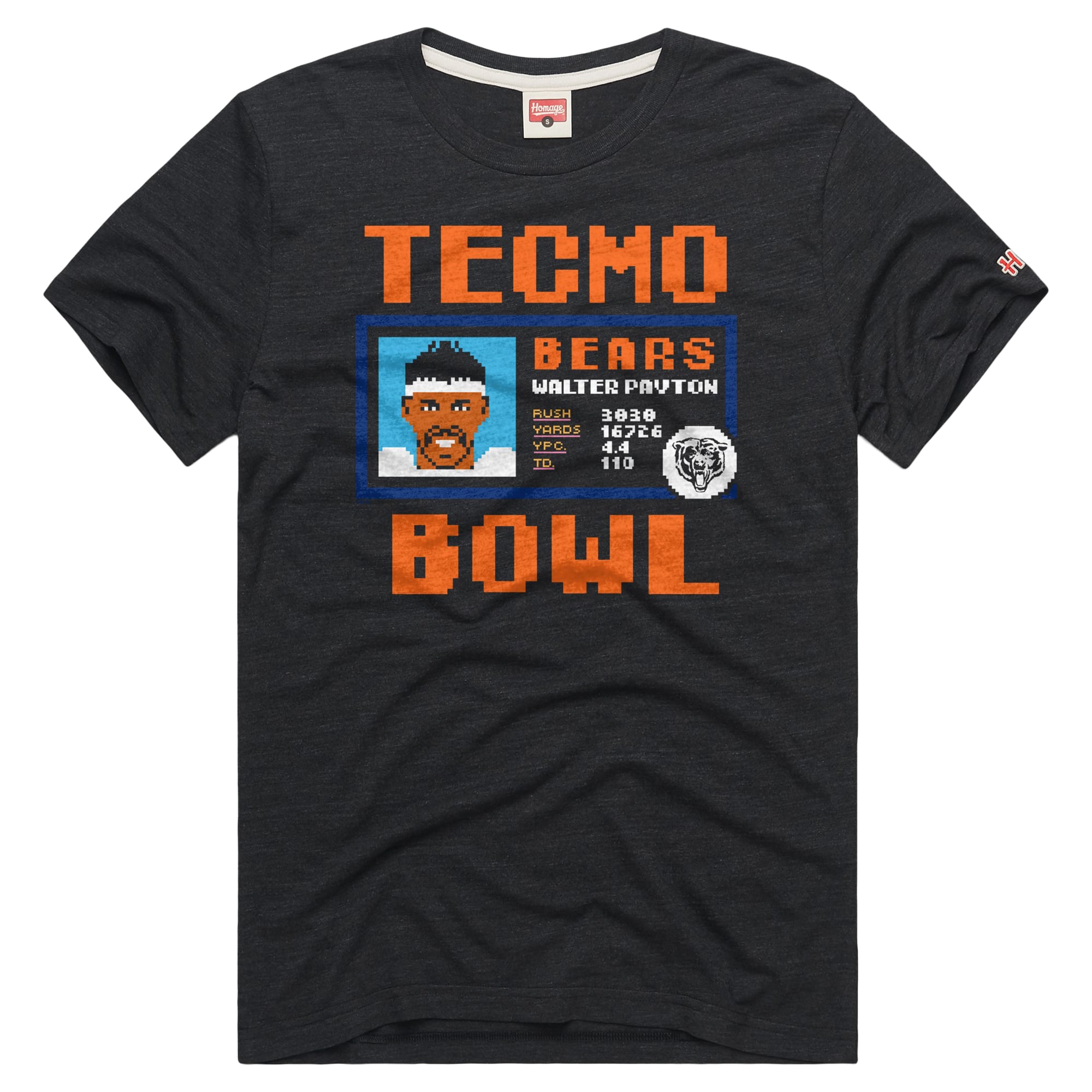 Unisex Homage Walter Payton Charcoal Chicago Bears Tecmo Bowl Retired Player Graphic Tri-Blend T-Shirt