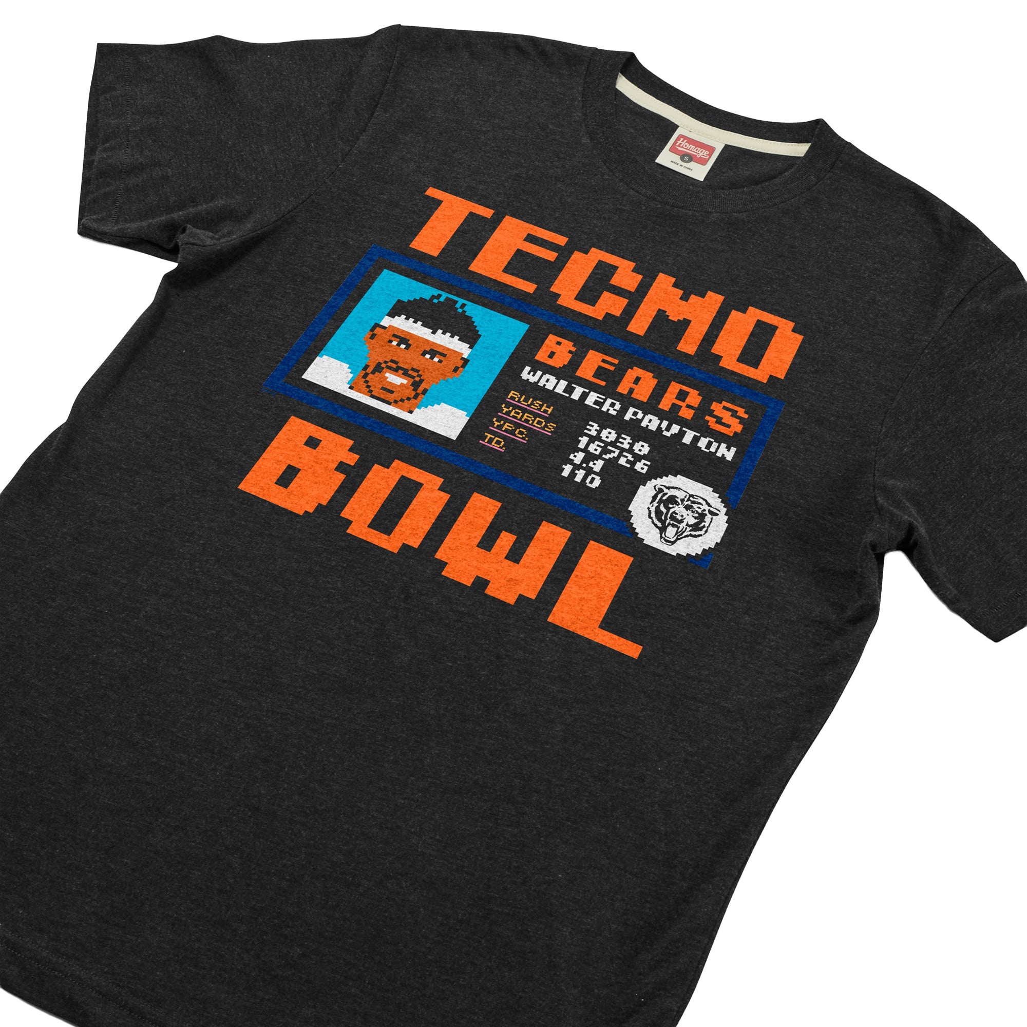 Unisex Homage Walter Payton Charcoal Chicago Bears Tecmo Bowl Retired Player Graphic Tri-Blend T-Shirt
