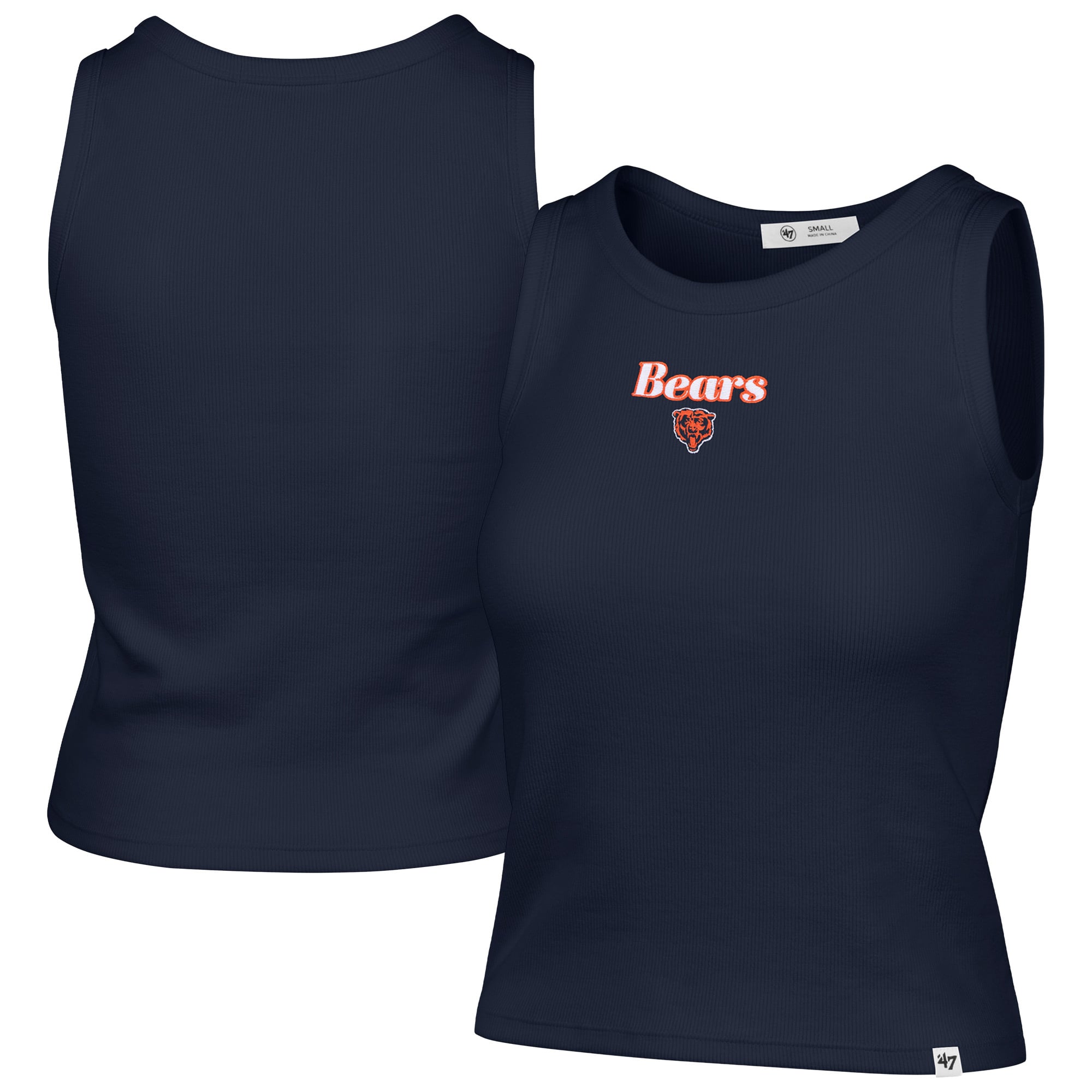 Débardeur court côtelé à coupe droite Chicago Bears, bleu marine, pour femme
