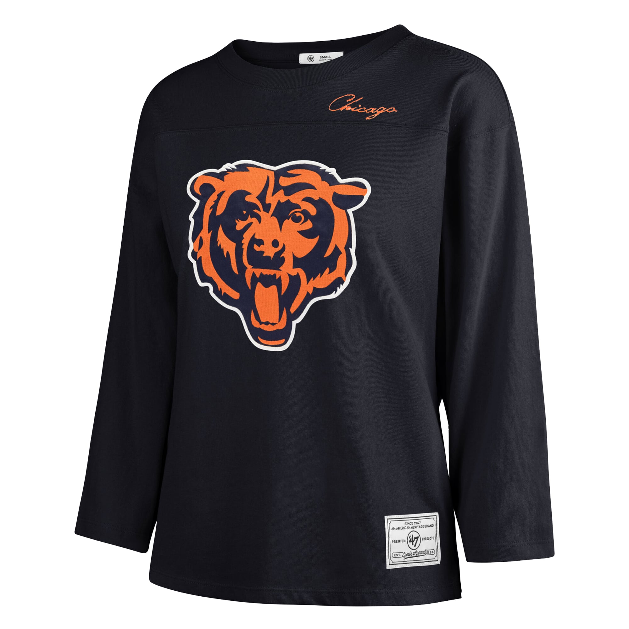 T-shirt à manches longues intemporel « 47 Navy Chicago Bears Game Nod » pour femme