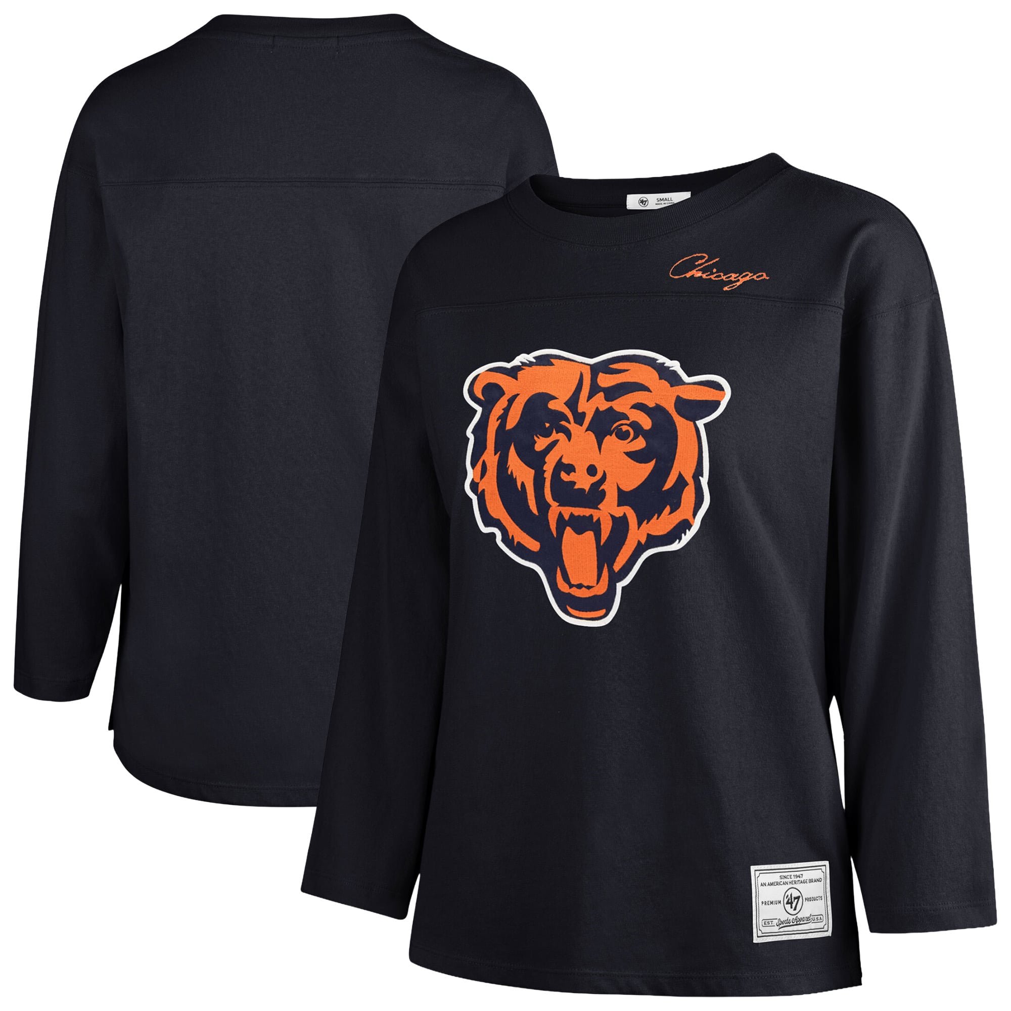 T-shirt à manches longues intemporel « 47 Navy Chicago Bears Game Nod » pour femme