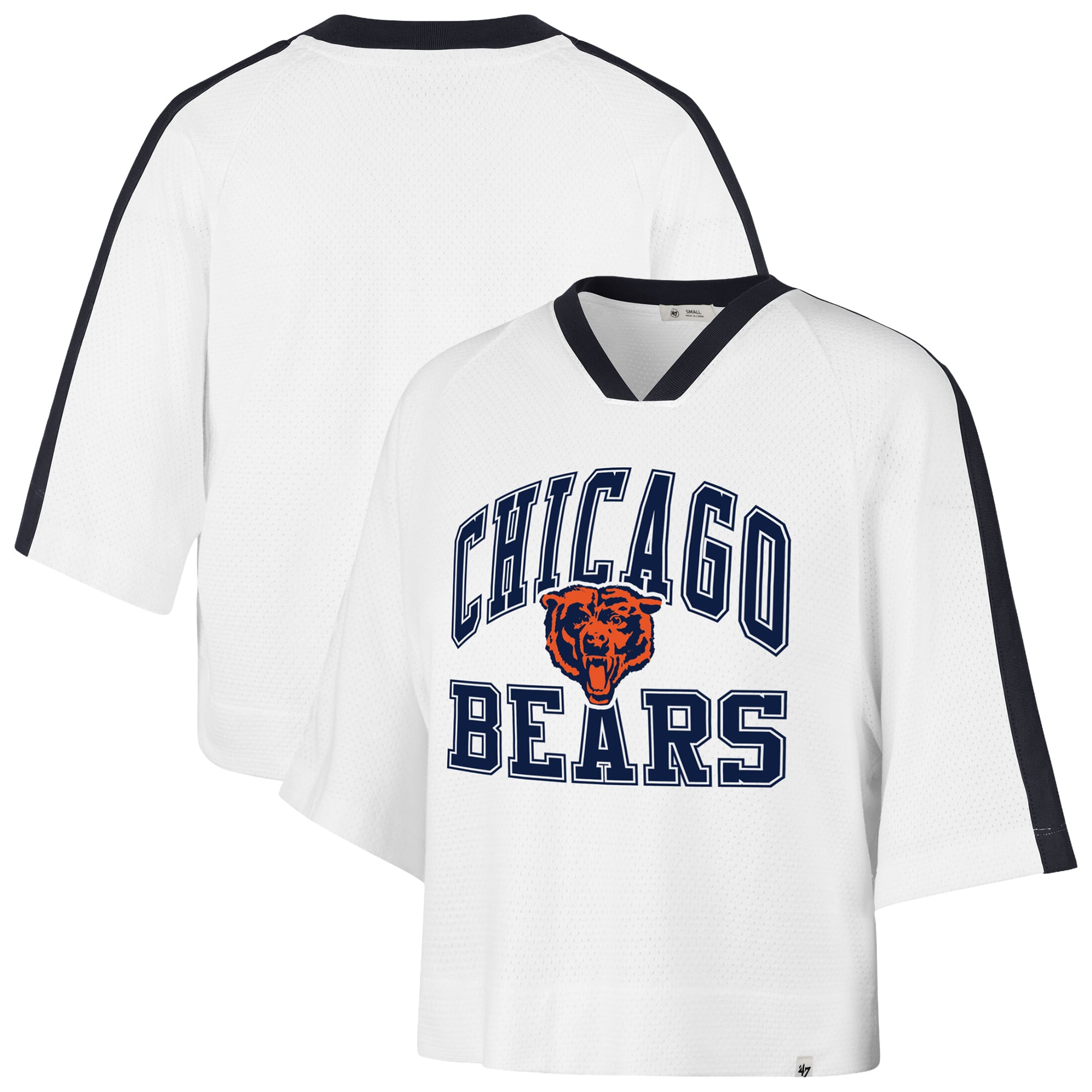 Women's '47 White Chicago Bears Big Overarch Drop Needle Raglan V-Neck T-Shirt