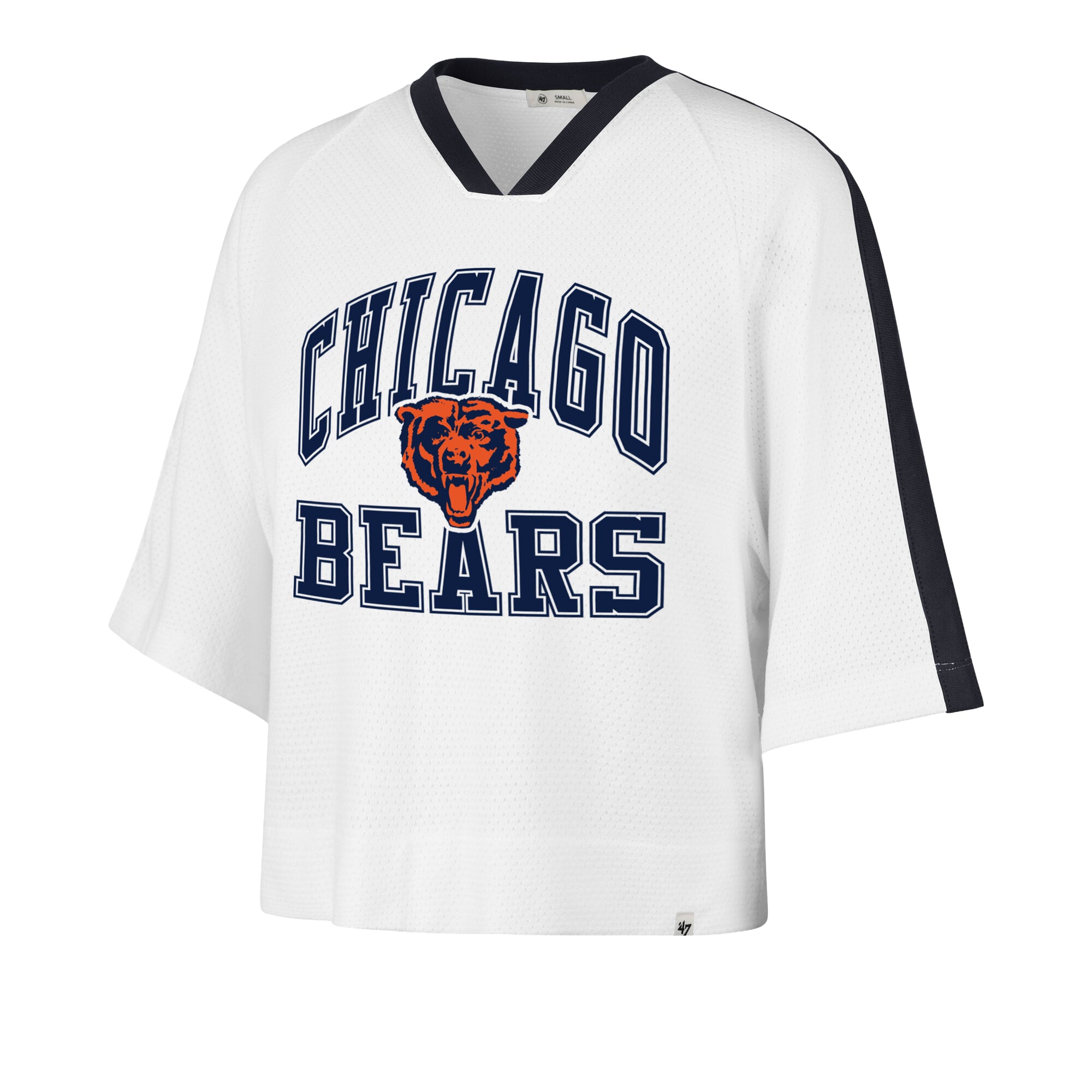 Women's '47 White Chicago Bears Big Overarch Drop Needle Raglan V-Neck T-Shirt