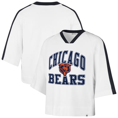 Chicago Bears '47 Women's Big Overarch Drop Needle Raglan V-Neck T-Shirt - White