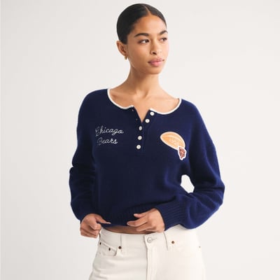 Chicago Bears Abercrombie & Fitch Women's Merino Wool-Blend Henley Sweater - Navy