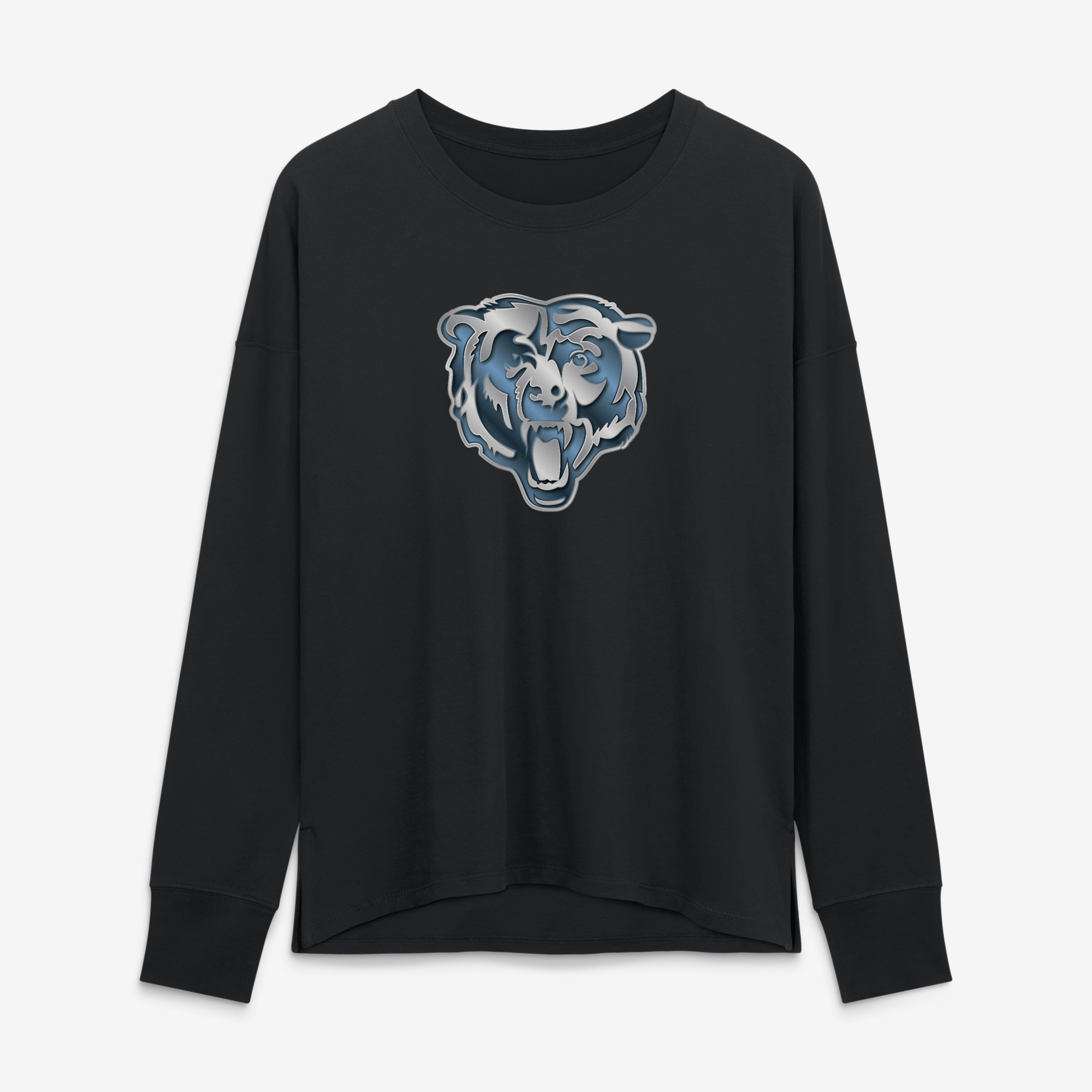 T-shirt à manches longues noir pour femmes avec mascotte métallique des Chicago Bears