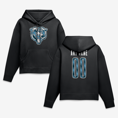 Chicago Bears Women's Metallic Mascot Personalized Name & Number Hoodie - Black