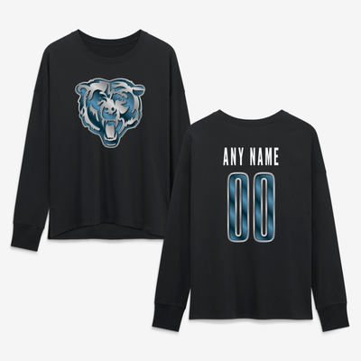 Chicago Bears Women's Metallic Mascot Personalized Name & Number Long Sleeve T-Shirt - Black