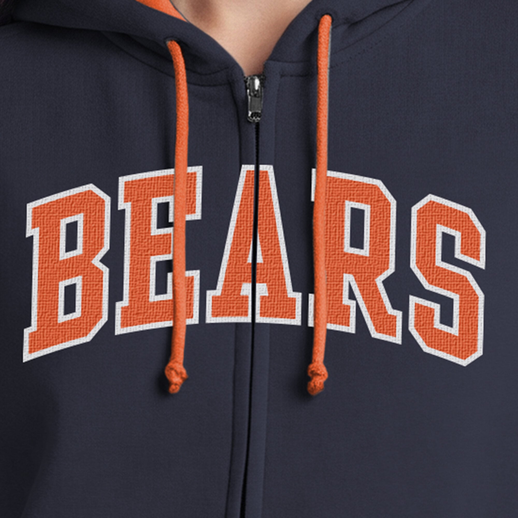 Sweat à capuche zippé Champion pour femme, bleu marine, Chicago Bears, doublure contrastée