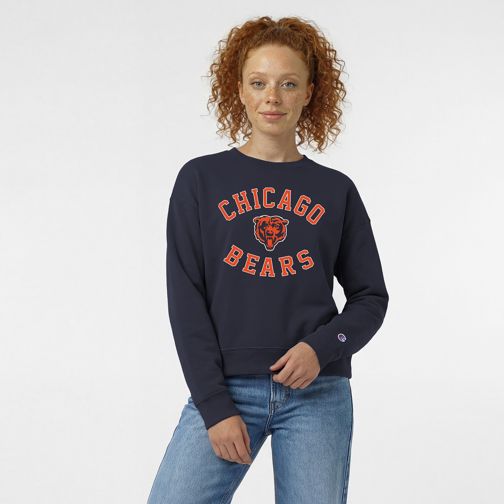 Women's Champion Navy Chicago Bears Heart & Soul Powerblend Sweatshirt