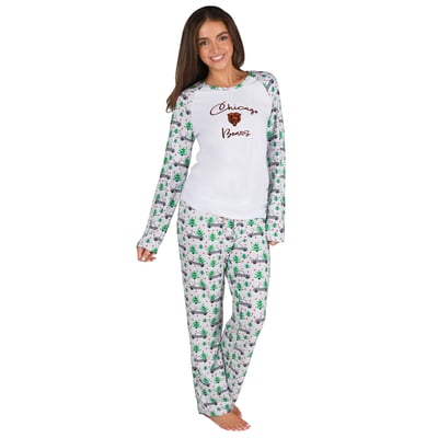 Chicago Bears Concepts Sport Women's Frostbite Allover Print Knit Long Sleeve T-Shirt & Pants Set - White