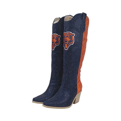  Chicago Bears Cuce Women's Two-Tone Crystal Cowboy Boot - Navy/Orange