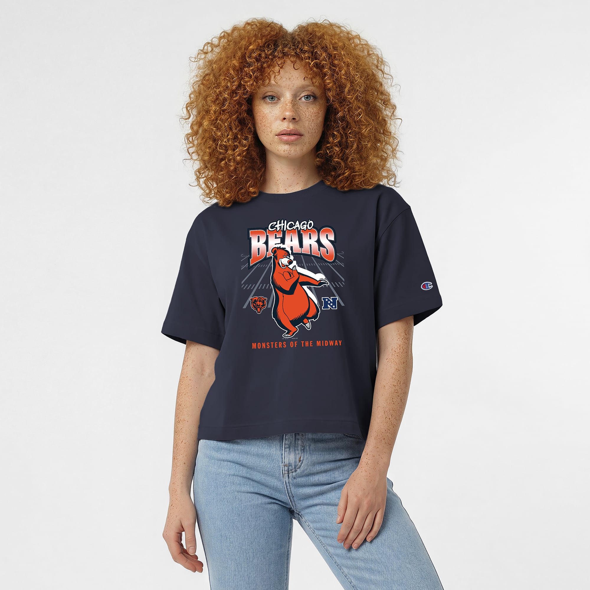T-shirt Baloo All-Star bleu marine des Chicago Bears de Disney x Champion Athletic pour femmes