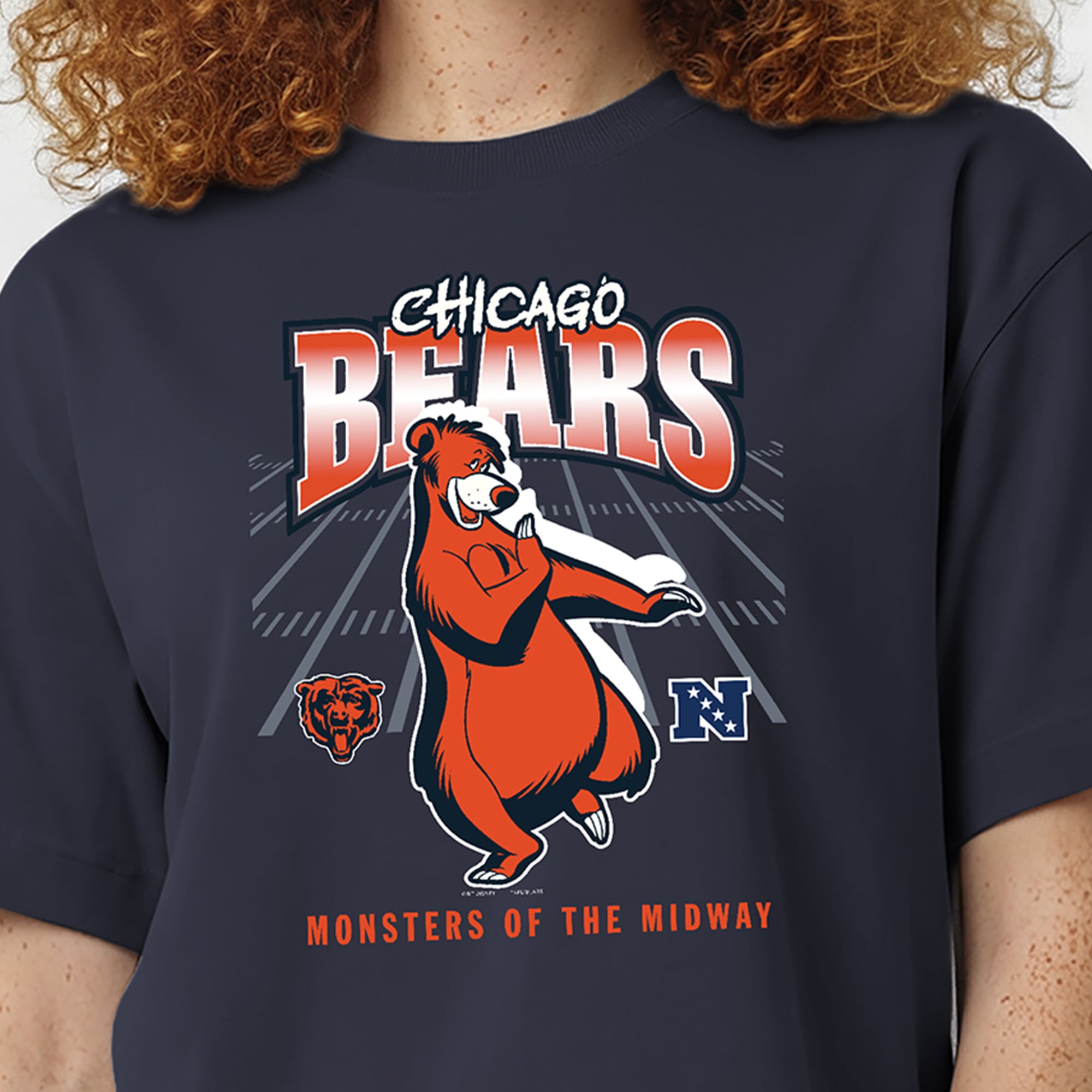 T-shirt Baloo All-Star bleu marine des Chicago Bears de Disney x Champion Athletic pour femmes