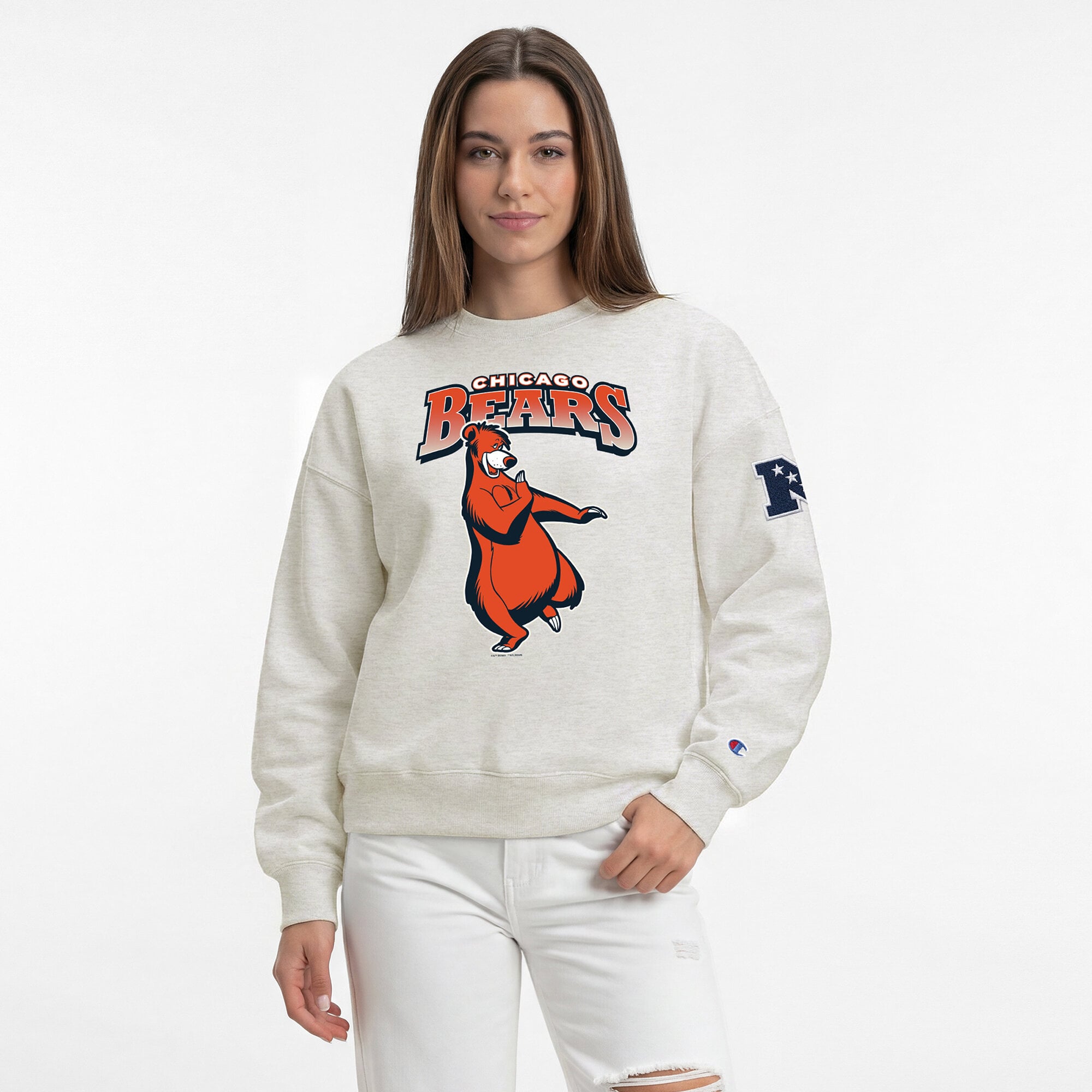 Sweat-shirt polaire Disney x Champion Chicago Bears All-Star pour femme, couleur avoine