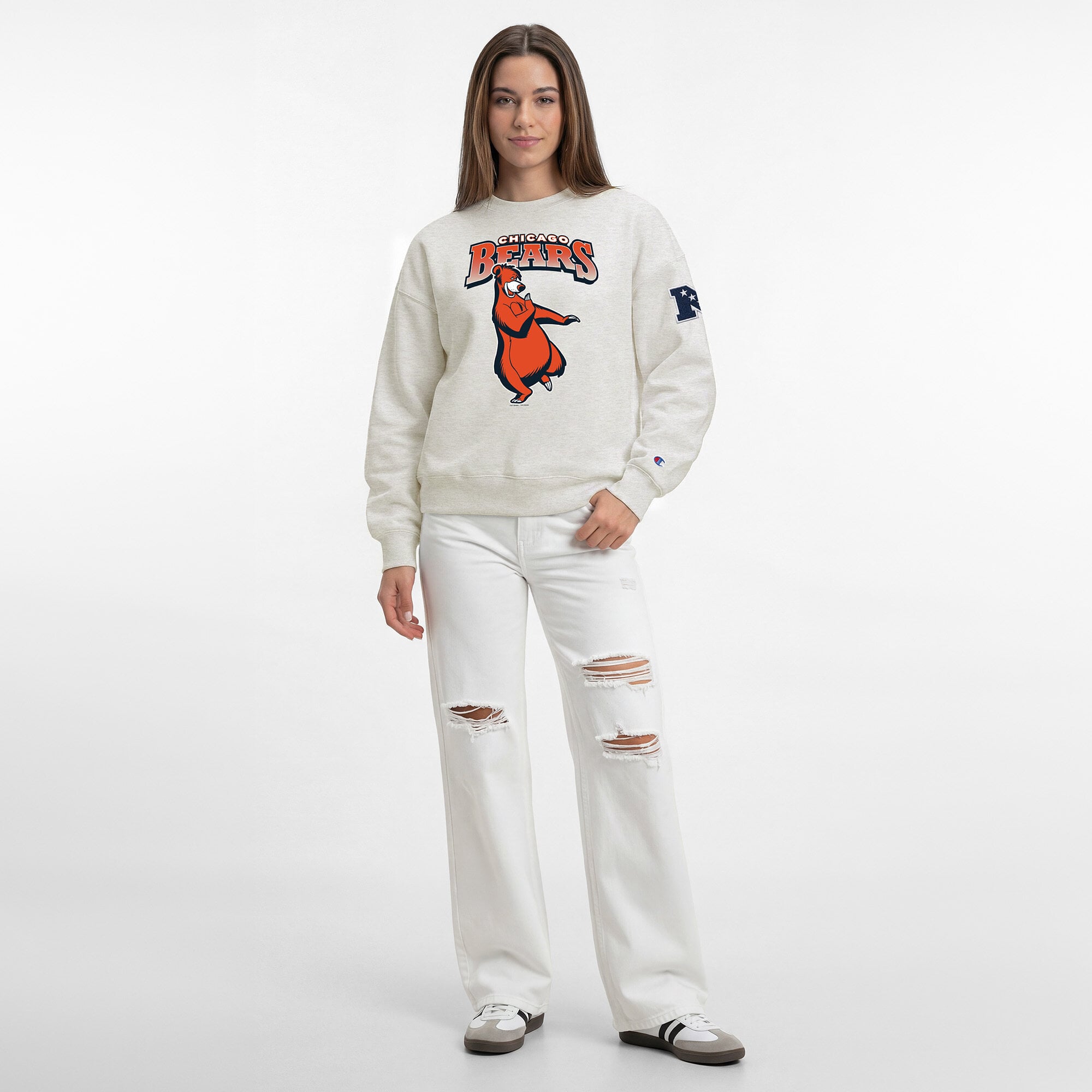Sweat-shirt polaire Disney x Champion Chicago Bears All-Star pour femme, couleur avoine