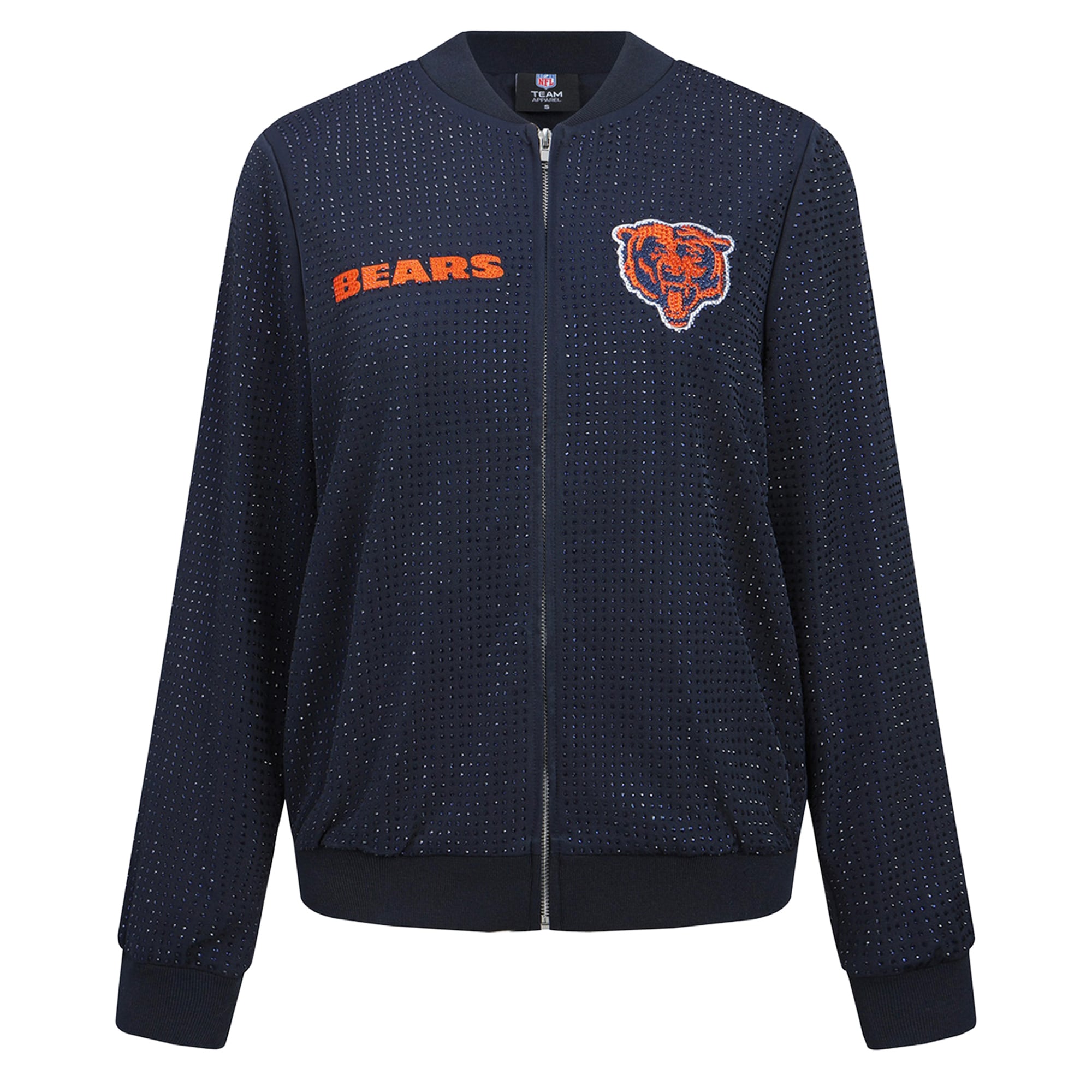 Veste bomber zippée intégrale FABGATING by Cuce bleu marine Chicago Bears Crystal pour femme