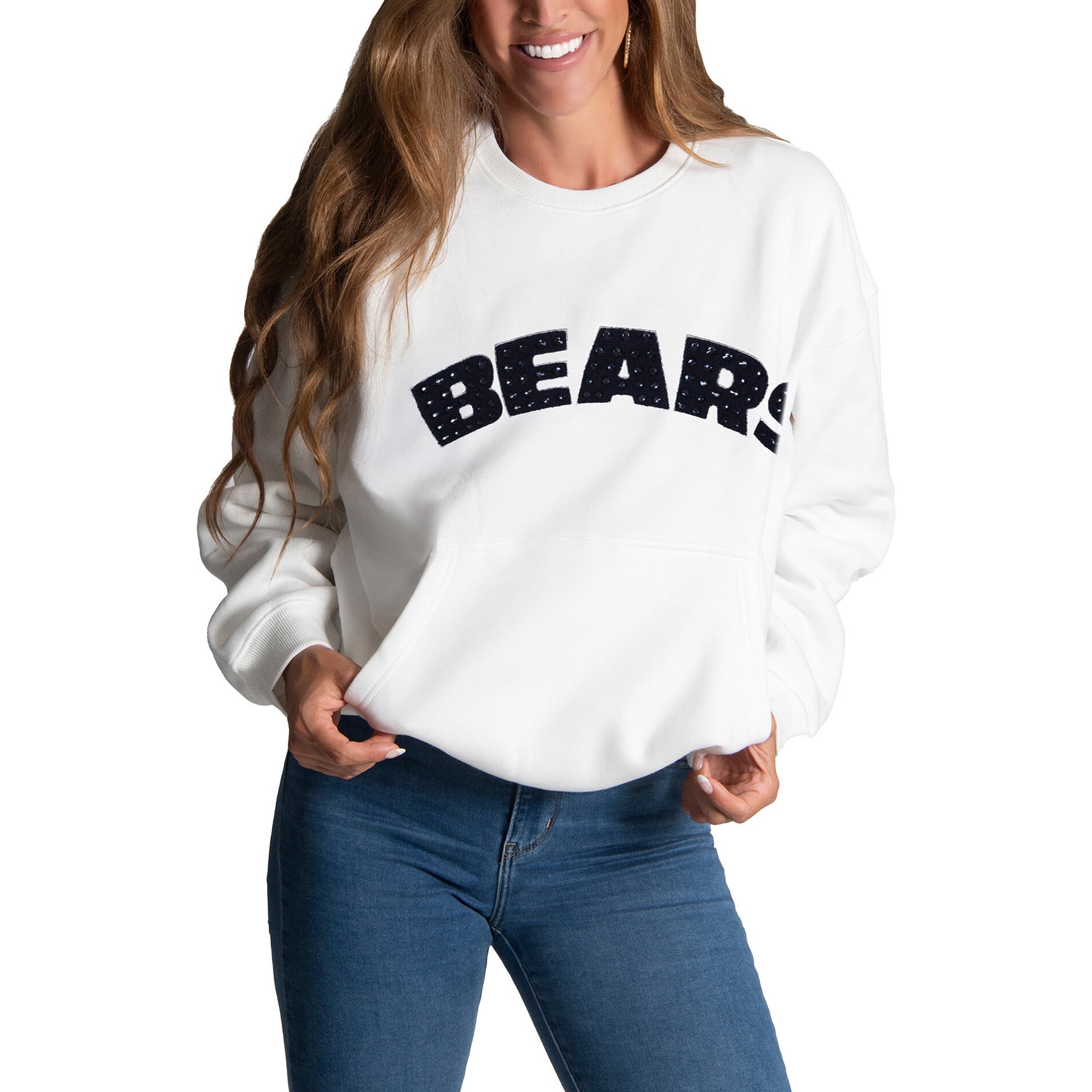 Sweat-shirt à bijoux en chenille blanc FABGATING by Cuce pour femme, aux couleurs des Chicago Bears.