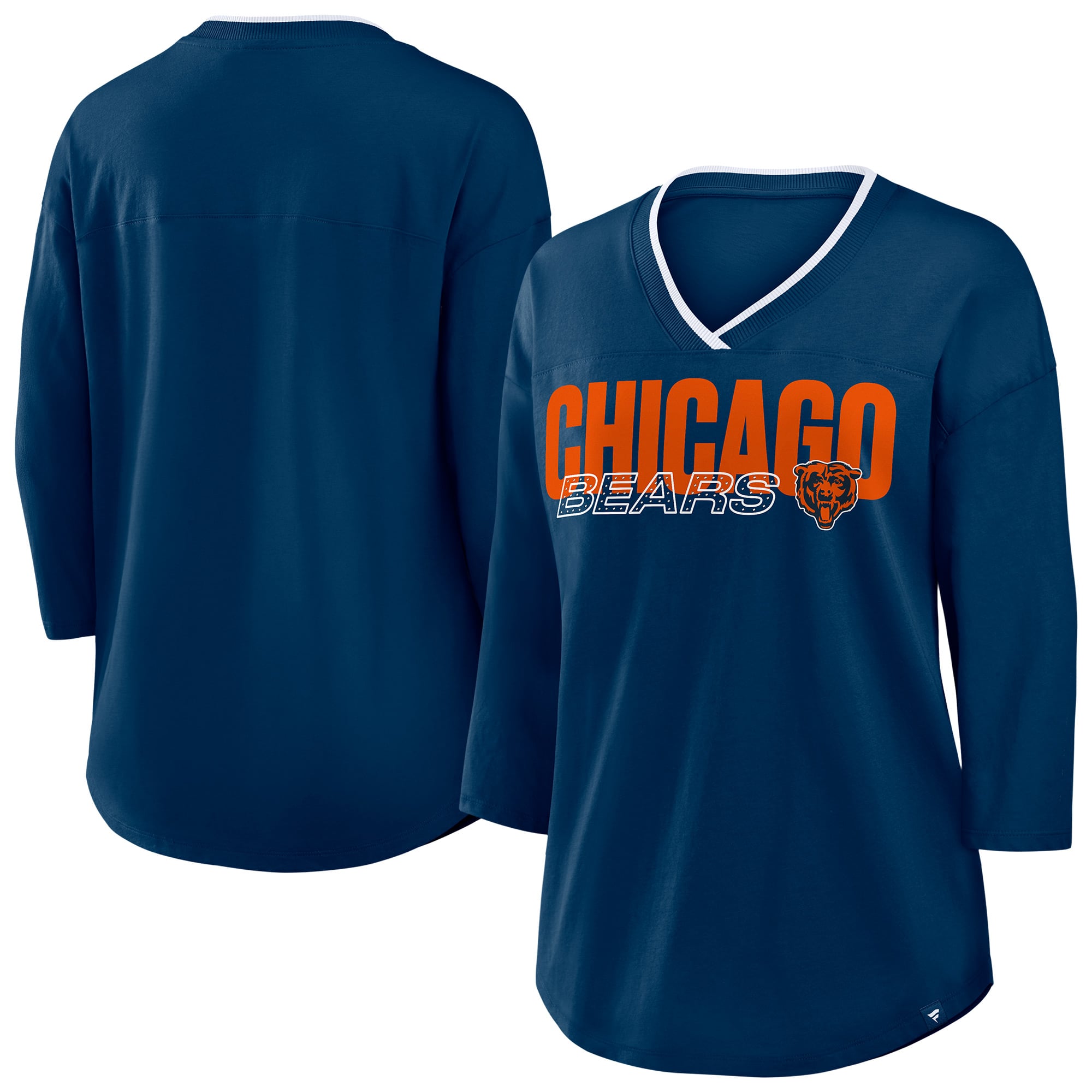 Women's Fanatics Navy Chicago Bears Plus Deceptive Juke 3/4-Sleeve V-Neck T-Shirt
