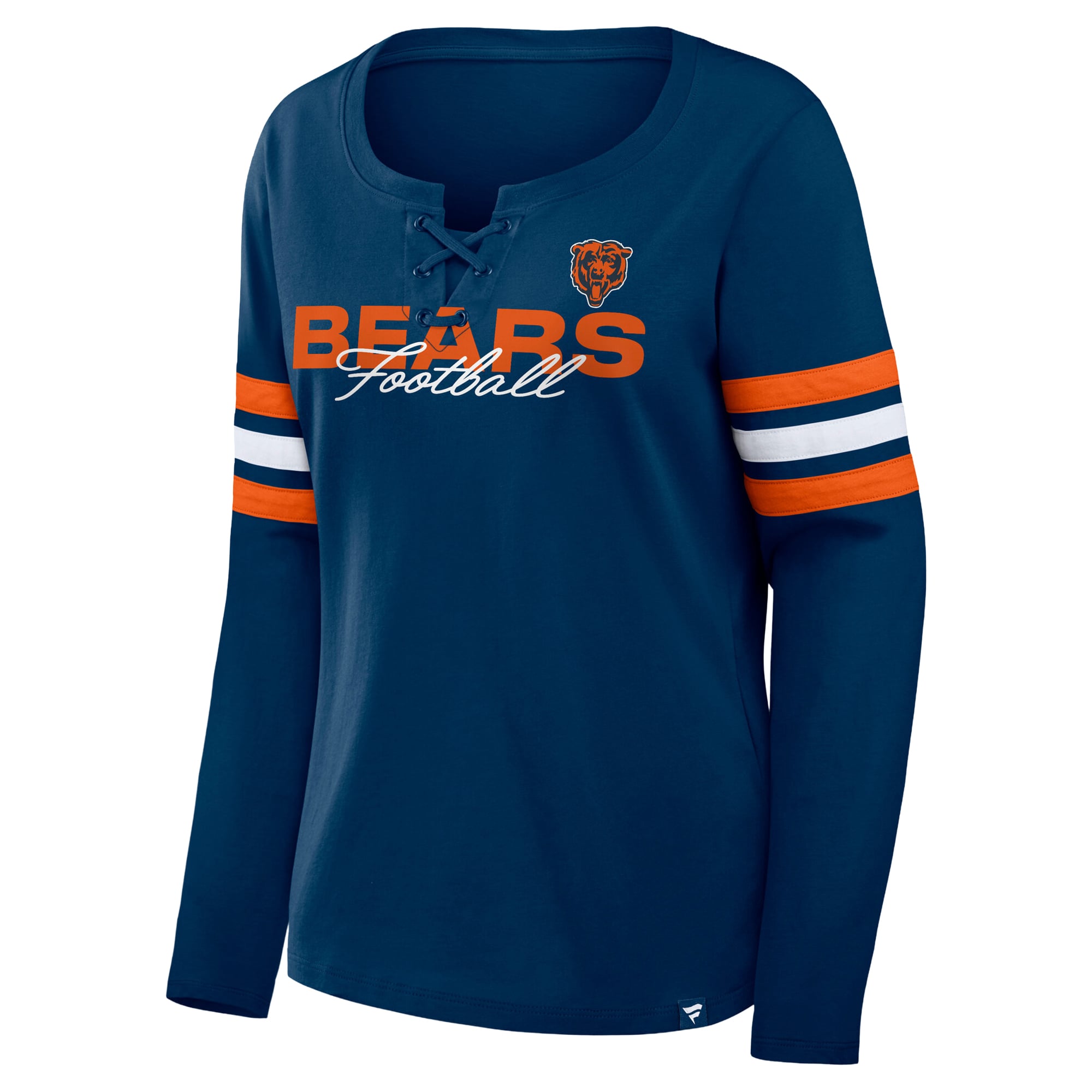 T-shirt à manches longues lacets Fanatics bleu marine/orange pour femmes, Chicago Bears, grandes tailles.