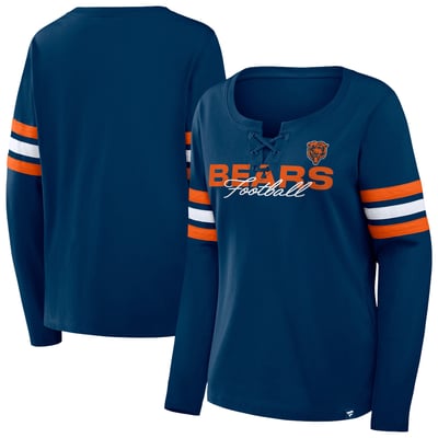 Chicago Bears Fanatics Women's Plus Size Coverage Scheme Lace-Up Long Sleeve T-Shirt - Navy/Orange