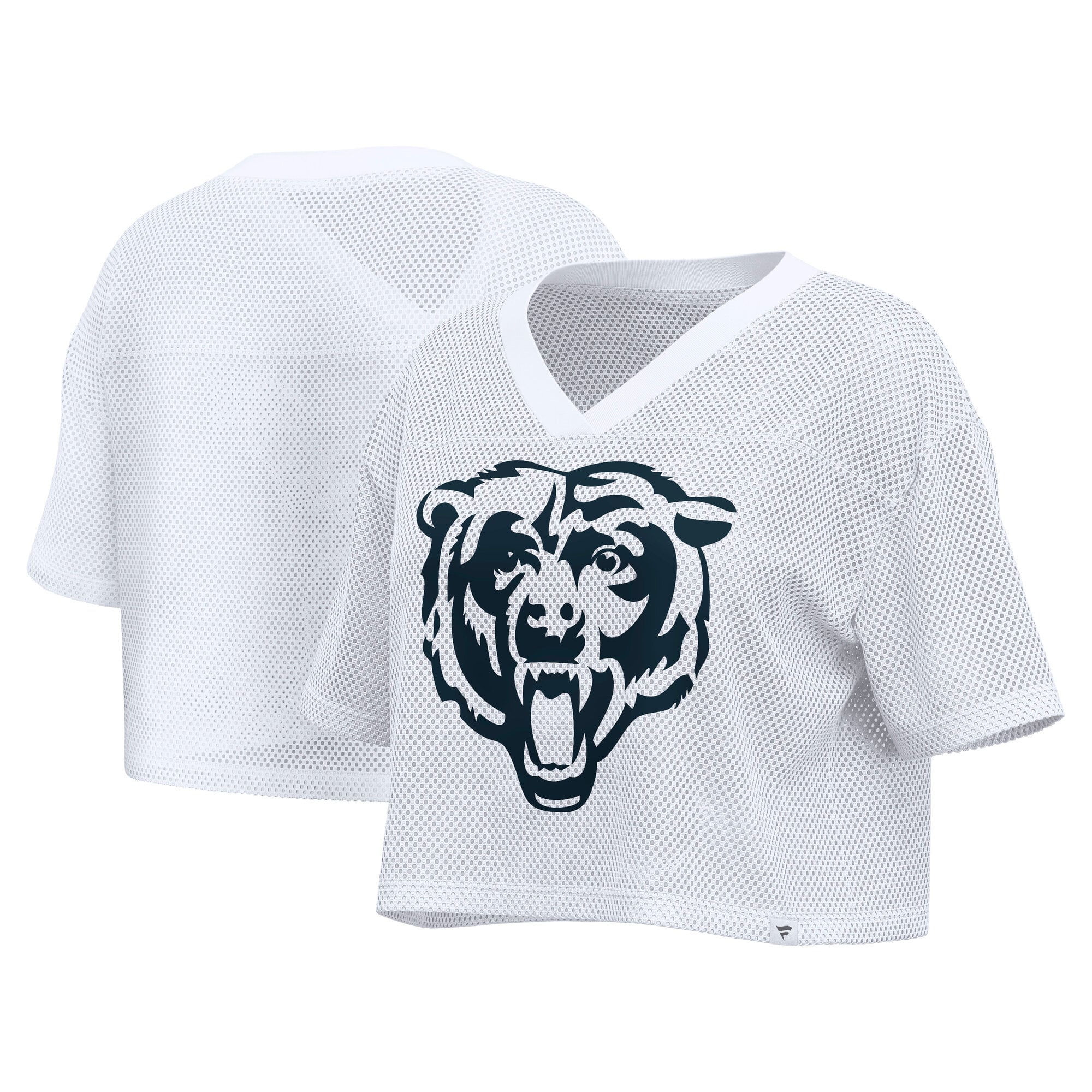 Maillot Fanatics blanc pour femmes, Chicago Bears, oversize, en maille, court, col V