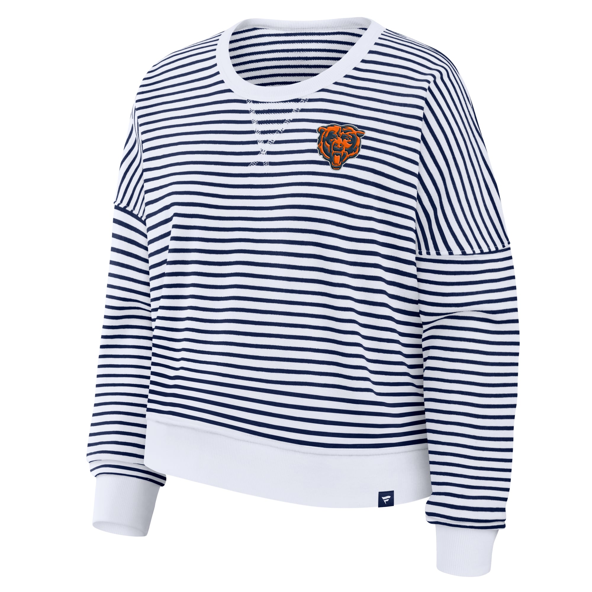 Sweat-shirt oversize rayé blanc/marine Chicago Bears pour femme (Fanatics)
