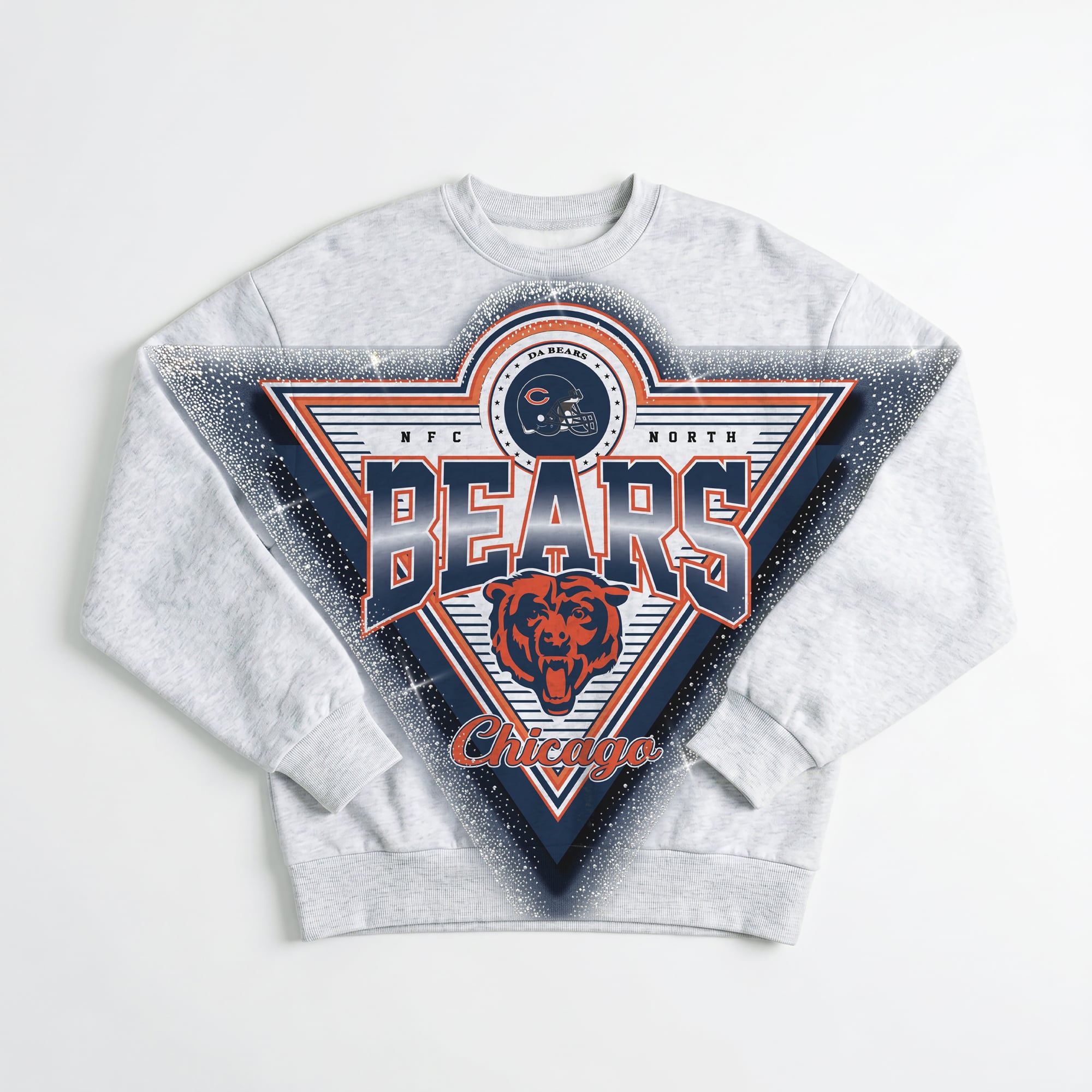 Women's Gameday Couture Ash Chicago Bears Chasing Victory Rhinestone Spray Oversized Fleece Sweatshirt