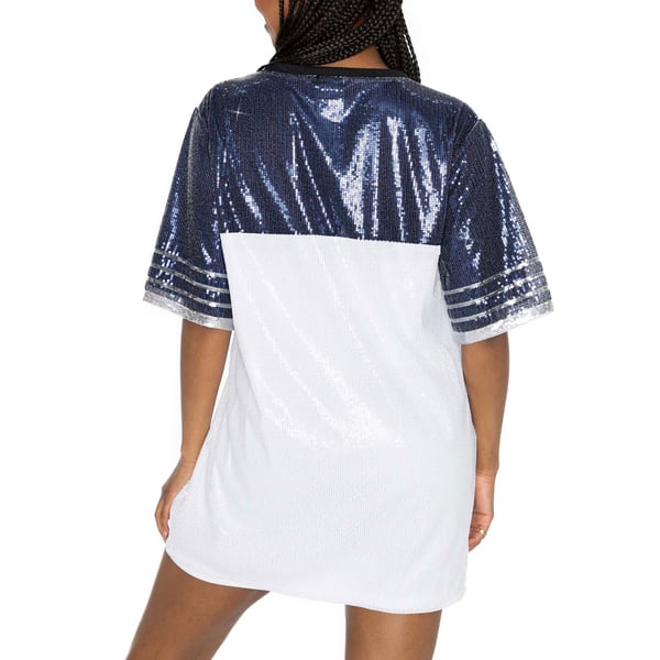 Women's Gameday Couture White/Navy Chicago Bears Bling It Full Sequin Jersey Dress