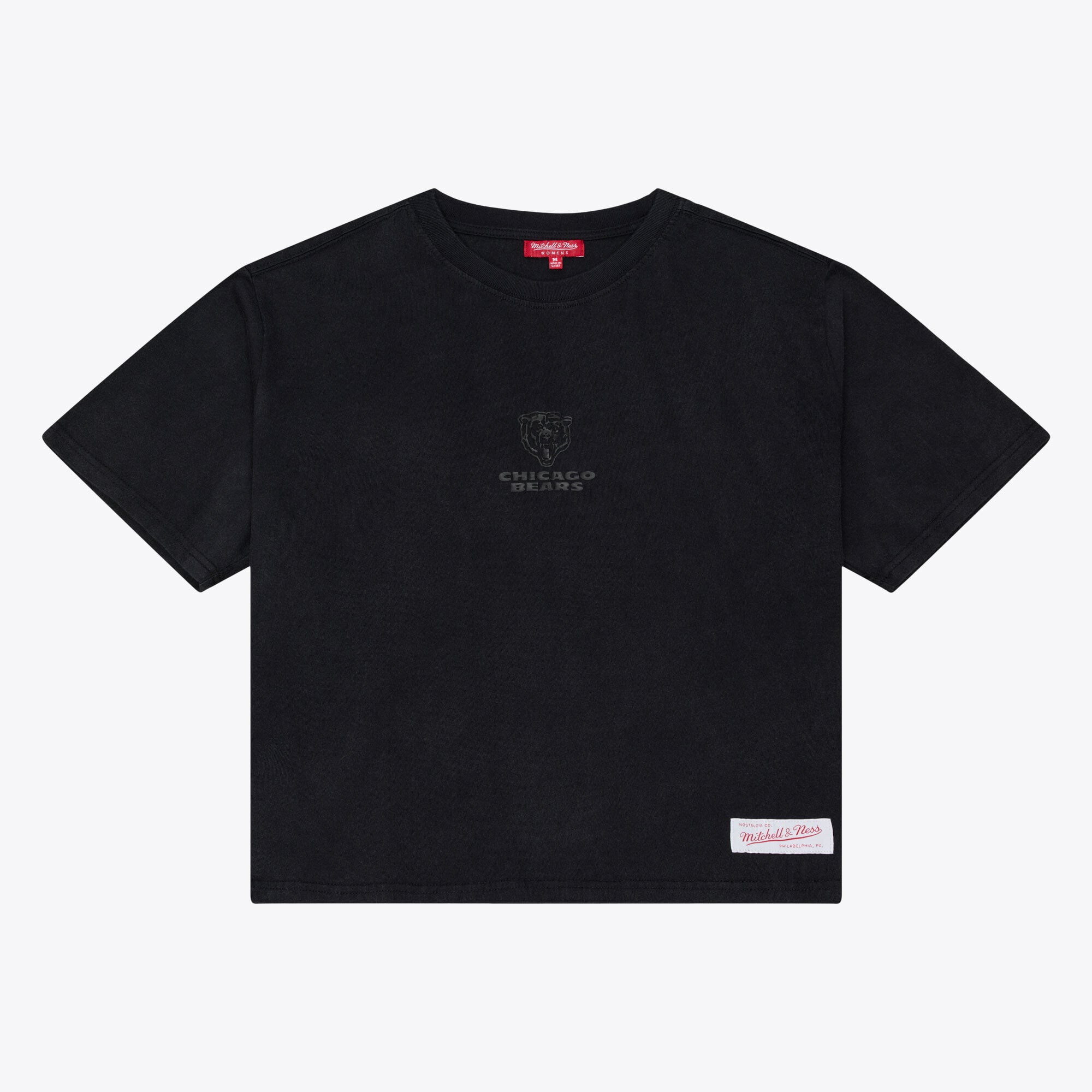 Women's Mitchell & Ness Black Chicago Bears Core Essentials Micro Logo Boxy Crop T-Shirt