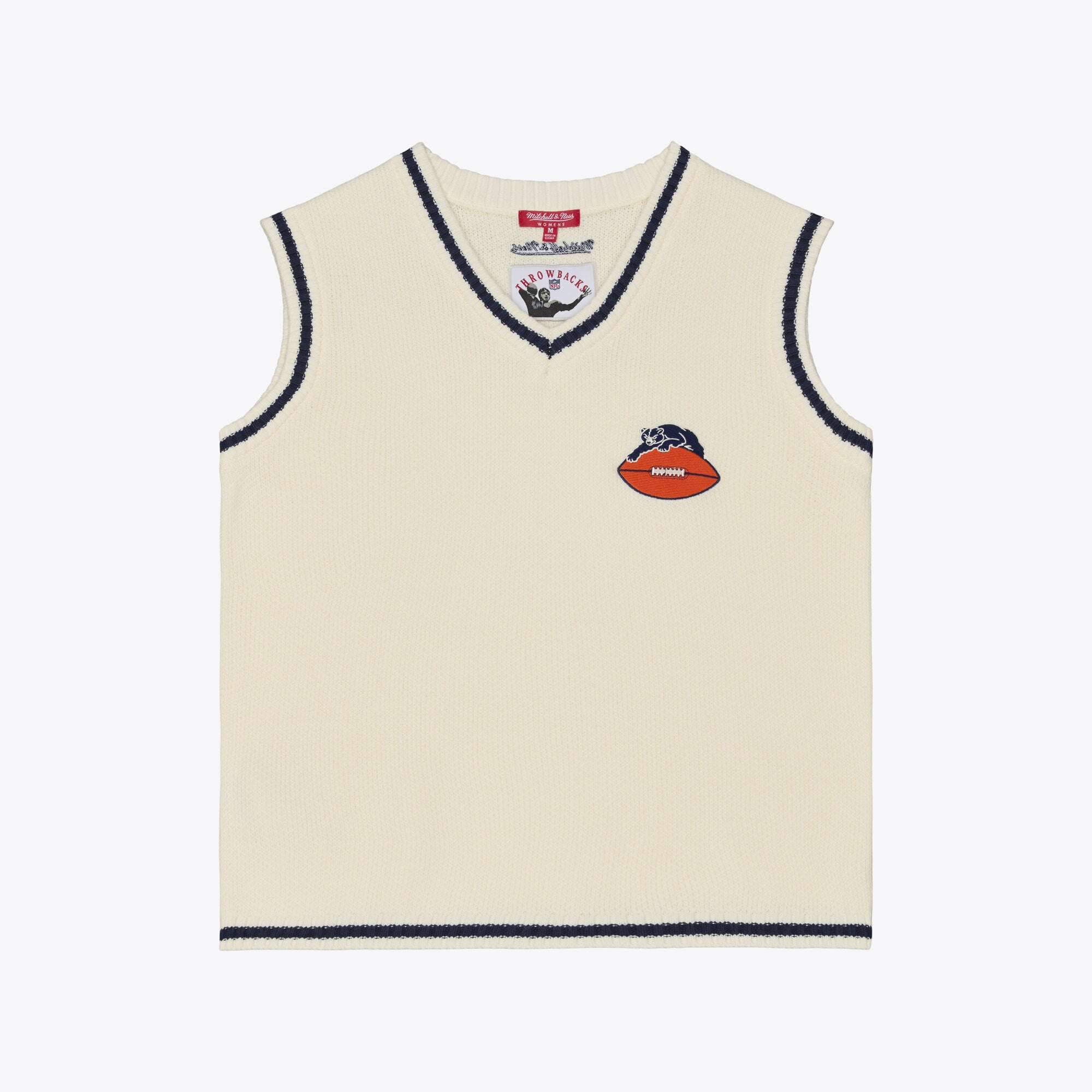 Gilet sans manches Mitchell & Ness crème pour femme, motif Chicago Bears Retro Roots, col en V