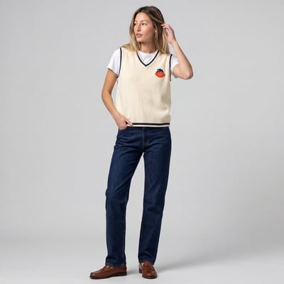 Chicago Bears Mitchell & Ness Women's Retro Roots V-Neck Sweater Vest - Cream