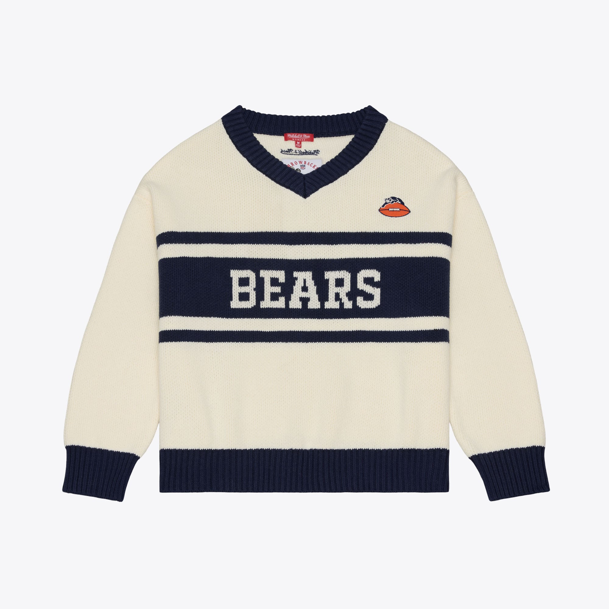 Women's Mitchell & Ness Cream/Navy Chicago Bears Retro Roots V-Neck Sweater