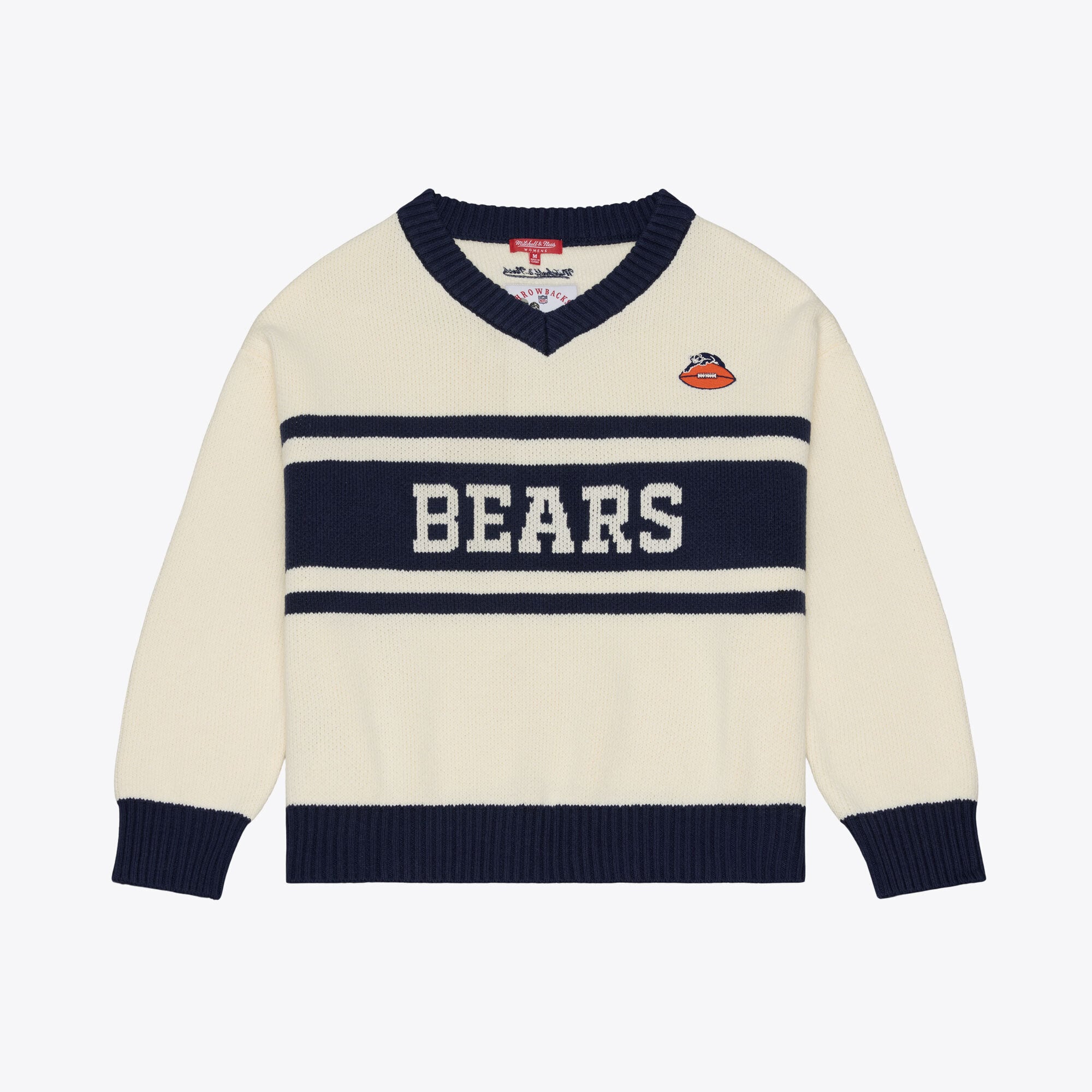Pull col V Mitchell & Ness crème/marine Chicago Bears Retro Roots pour femme
