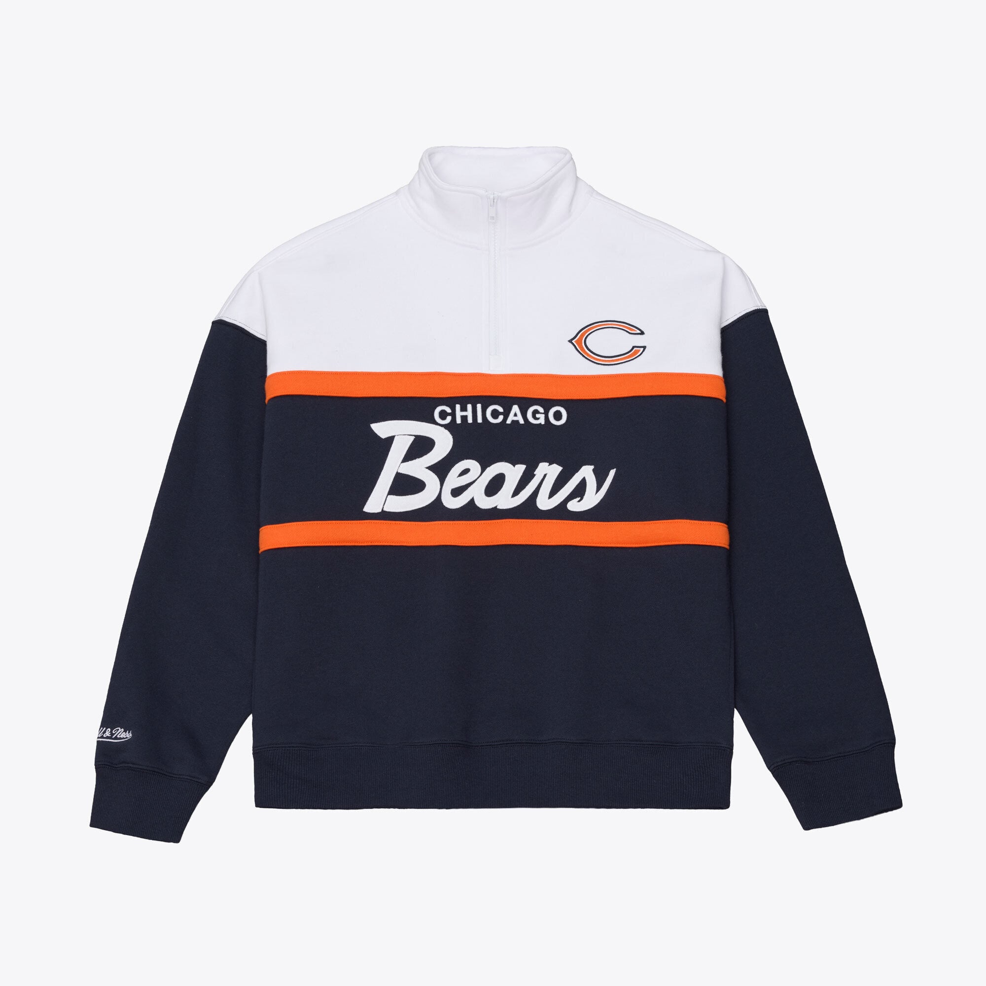 Pull à col zippé Mitchell & Ness bleu marine pour femme, modèle Chicago Bears Head Coach