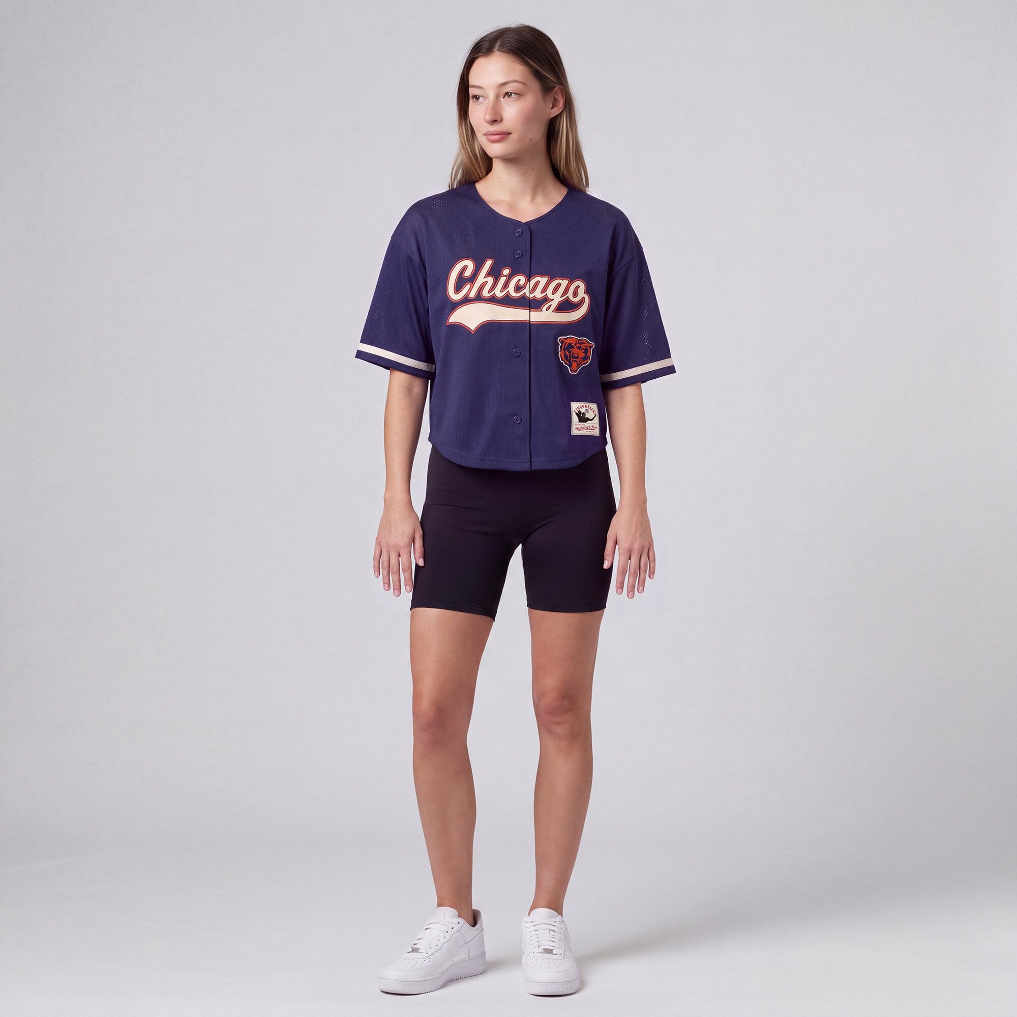 Women's Mitchell & Ness Navy Chicago Bears Retro Roots Baseball Jersey