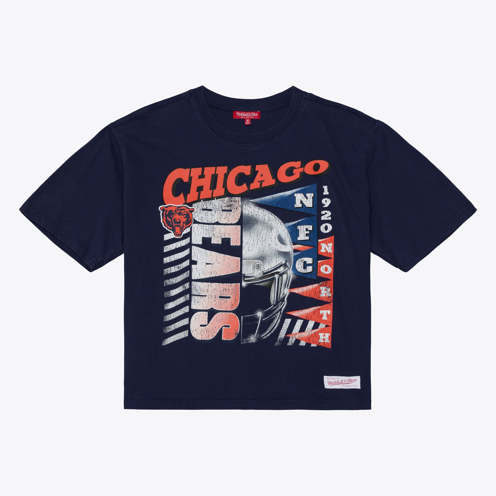 Women's Mitchell & Ness Navy Chicago Bears Street Graphic Boxy Cropped T-Shirt