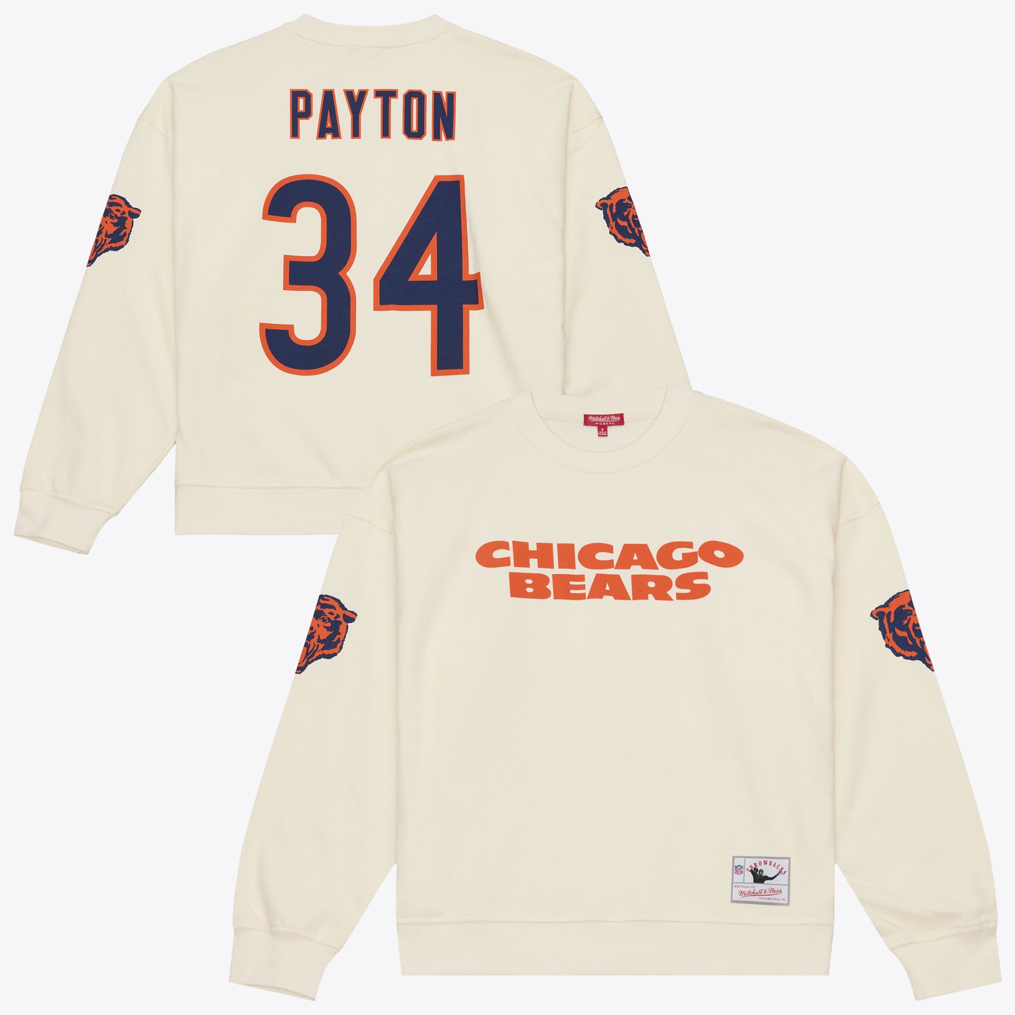 Sweat-shirt Mitchell & Ness Walter Payton crème pour femme, Chicago Bears, avec nom et numéro