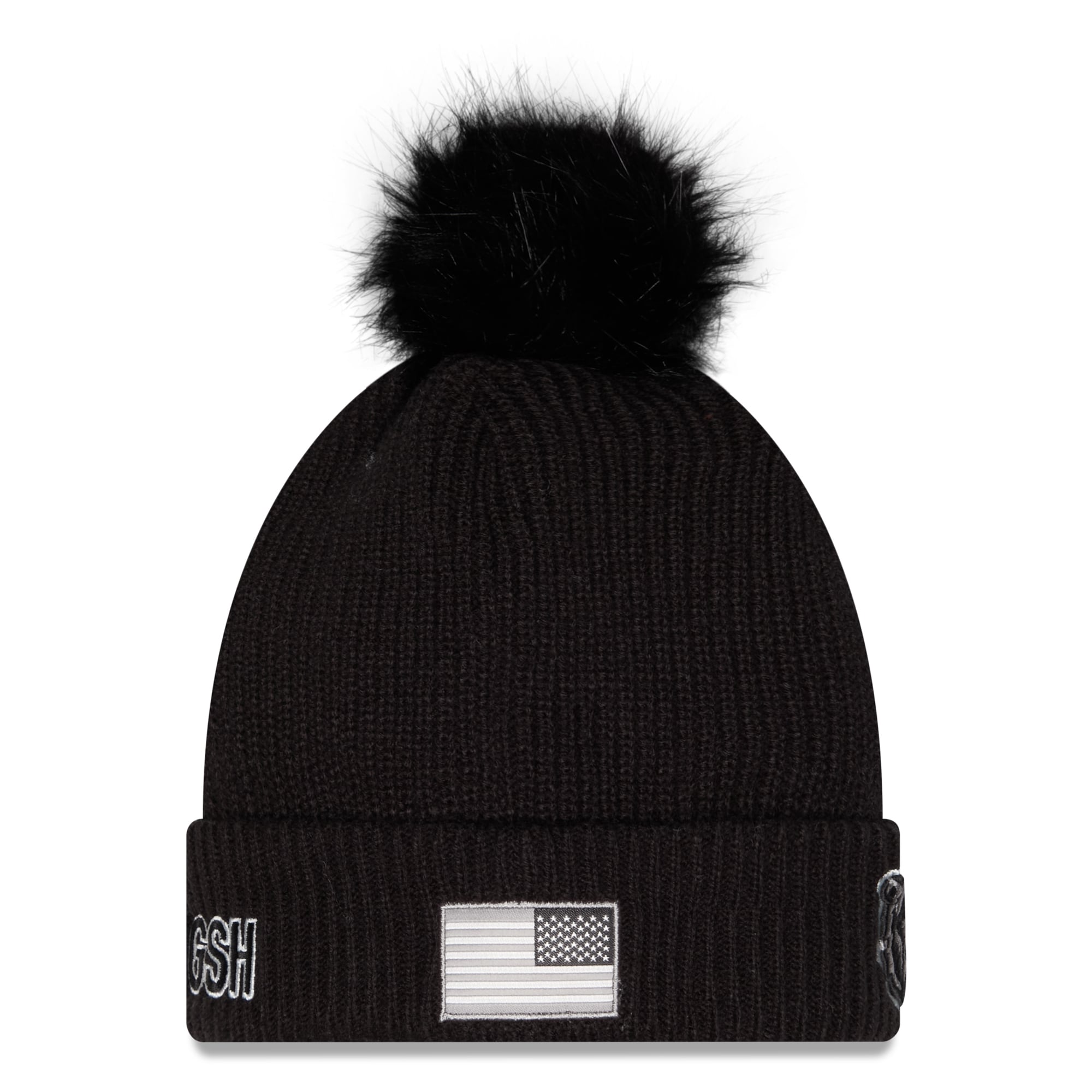 Bonnet à revers New Era noir pour femme, Chicago Bears 2026 Salute To Service, avec pompon
