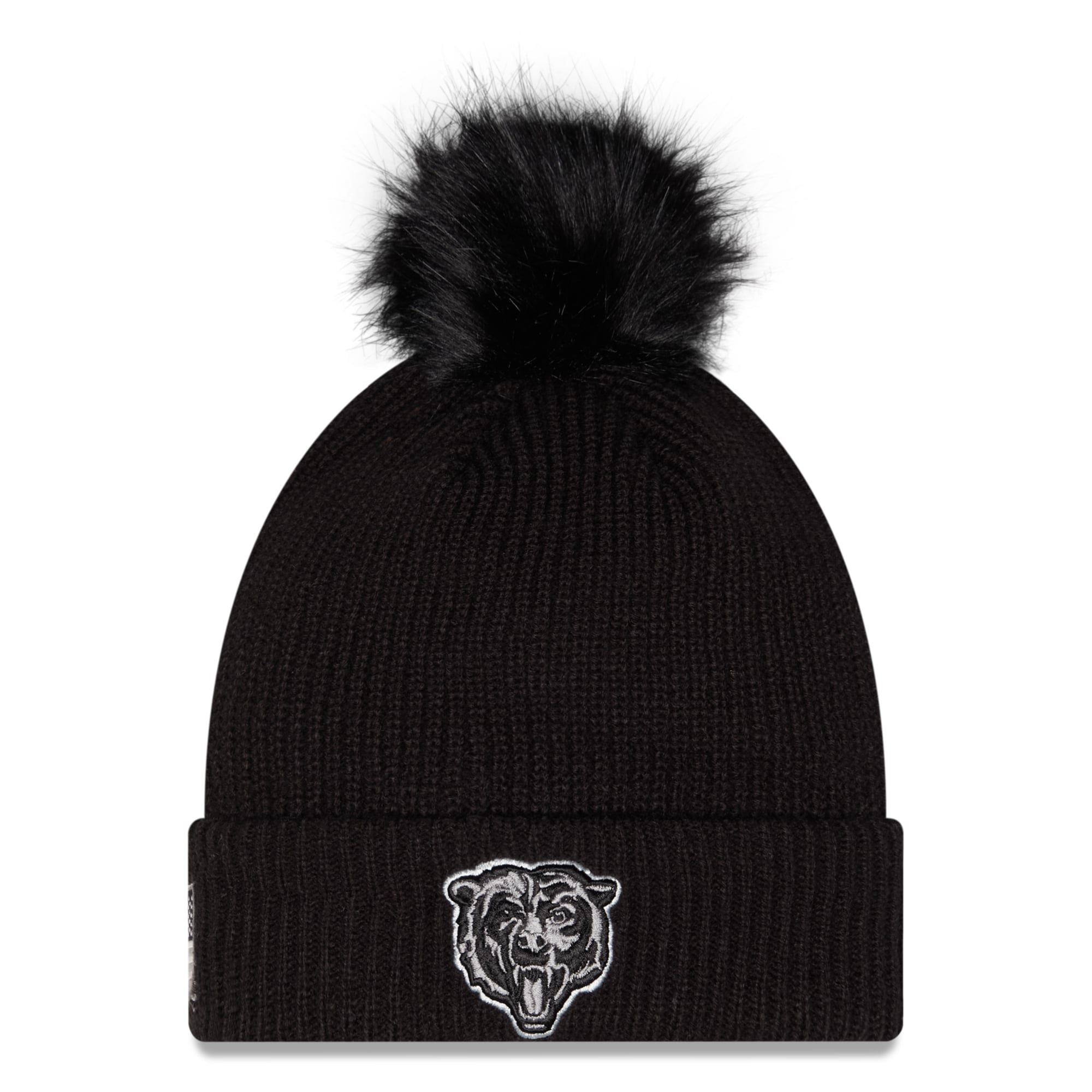 Bonnet à revers New Era noir pour femme, Chicago Bears 2026 Salute To Service, avec pompon