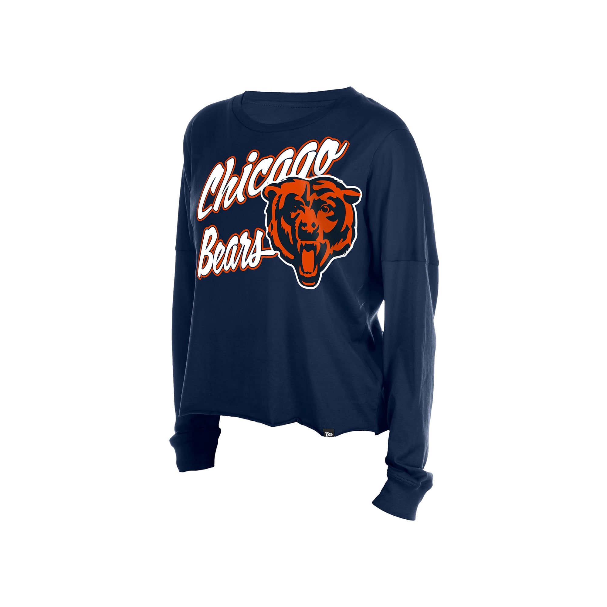 T-shirt court oversize à manches longues New Era bleu marine Chicago Bears pour femme