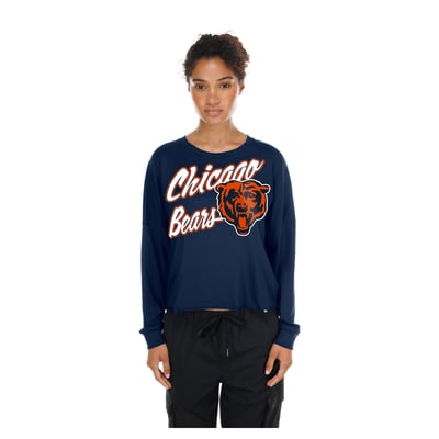  Chicago Bears New Era Women's Cropped Oversized Long Sleeve T-Shirt - Navy
