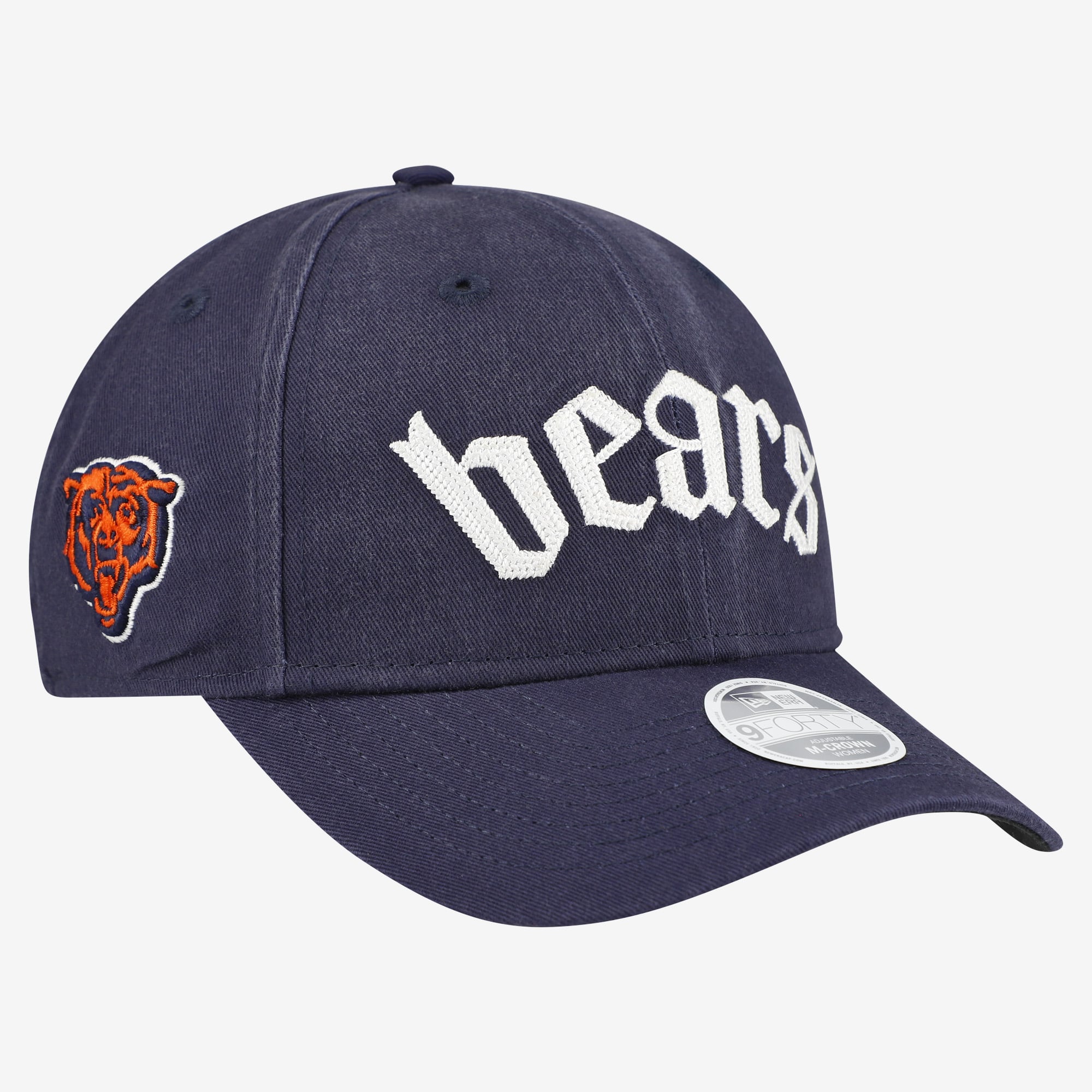 Casquette ajustable New Era 9FORTY M-Crown pour femme, bleu marine, Chicago Bears, police gothique