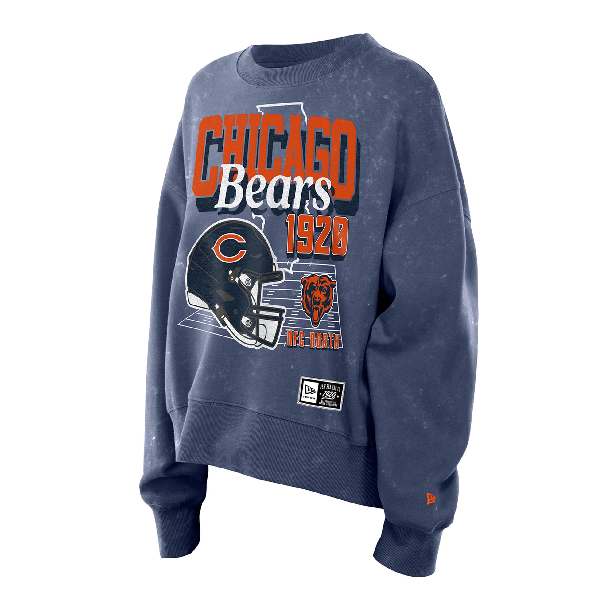 Sweat-shirt à col rond en molleton délavé bleu marine New Era pour femme, style rétro Chicago Bears.